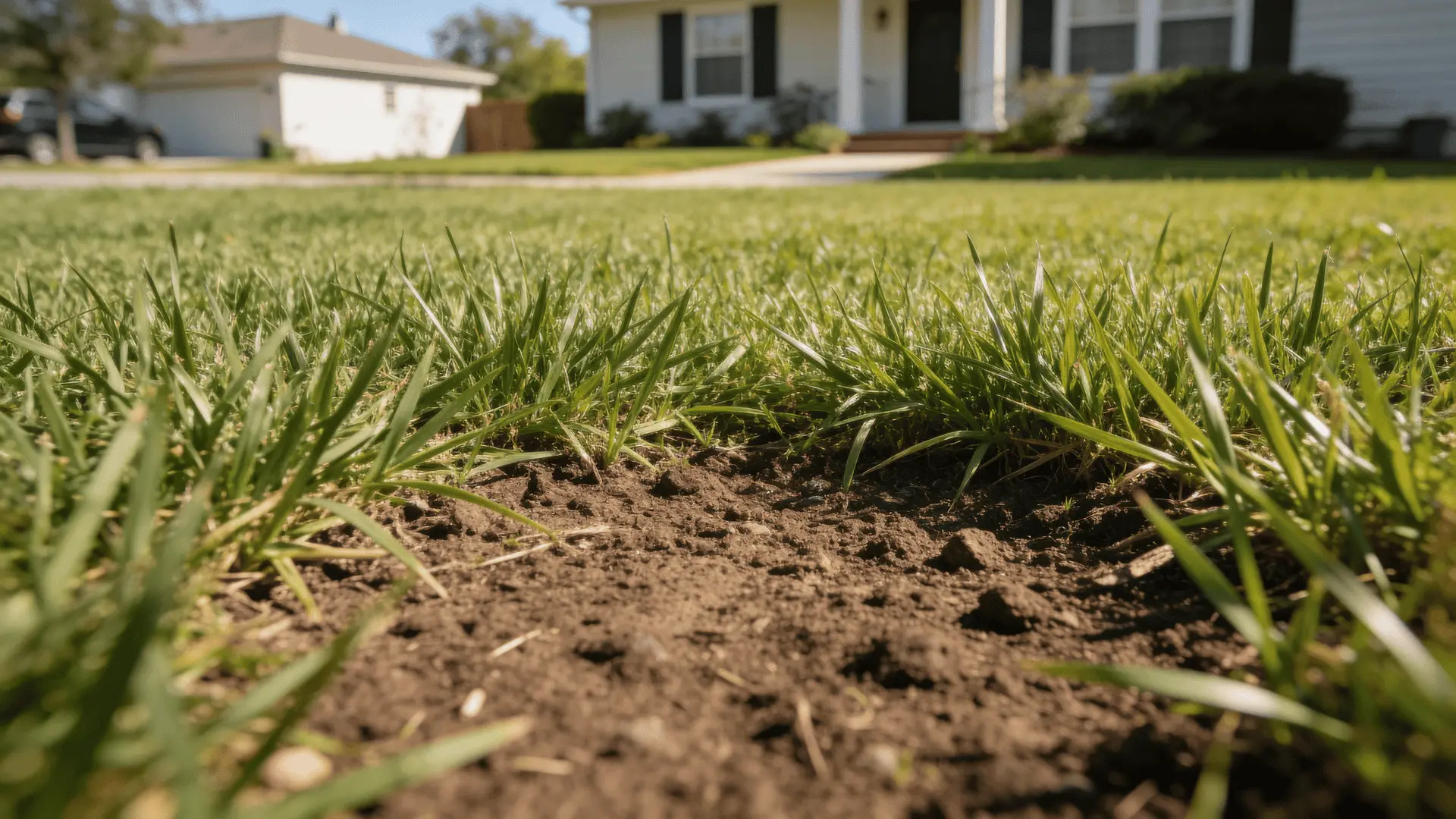 Evenly growing grass on firm soil surface