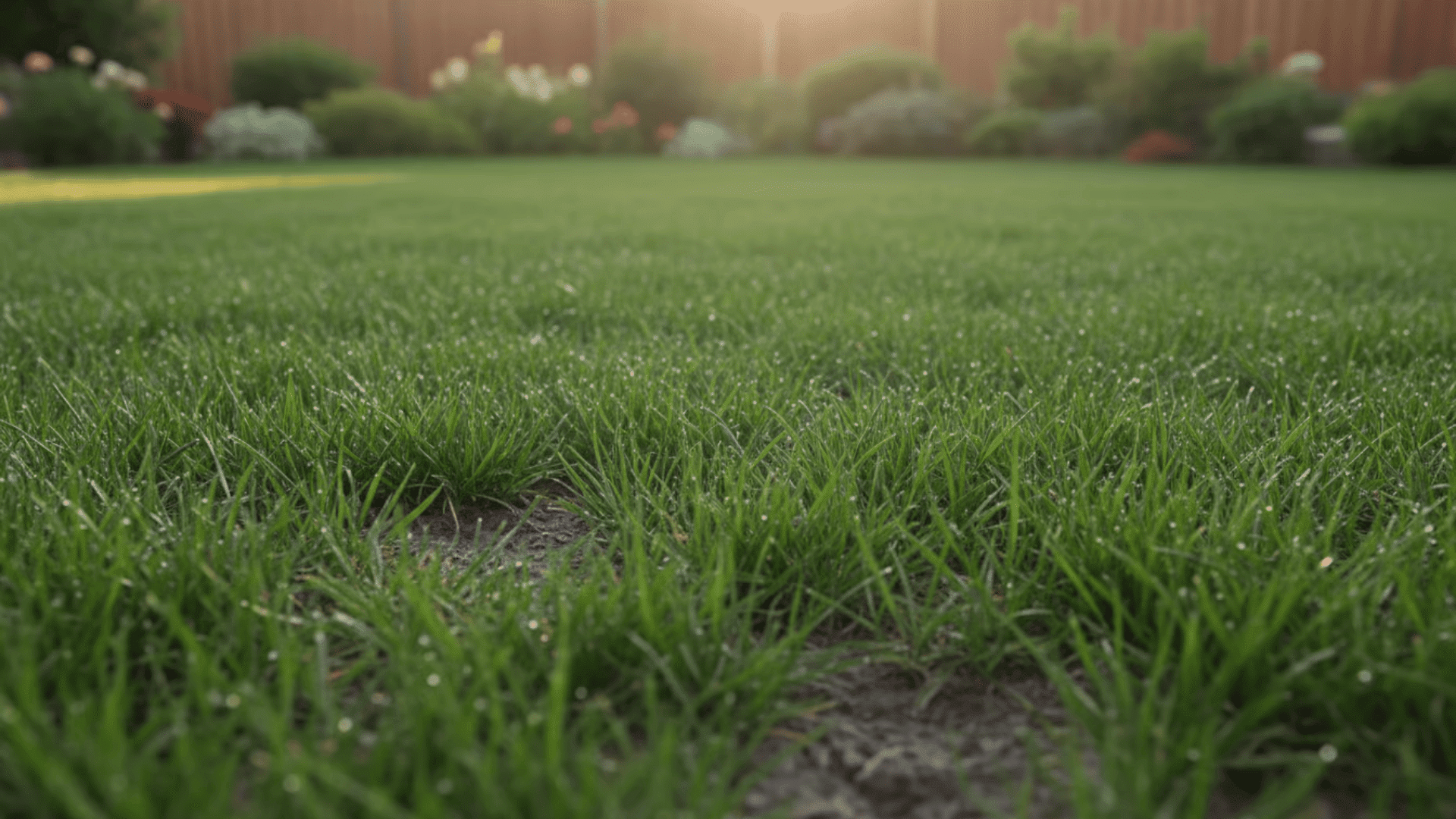 Evenly watered lawn with healthy grass and settled soil, showing proper watering depth and frequency