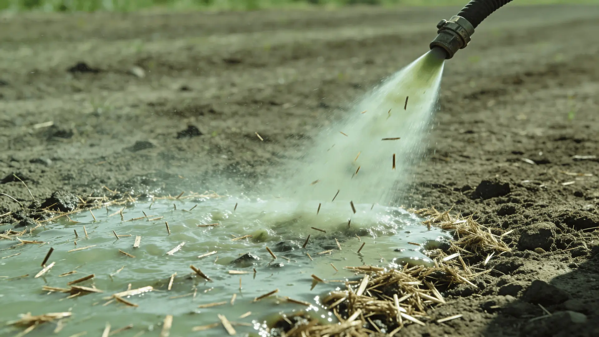 Hydroseeding slurry bonding to soil as it is sprayed evenly