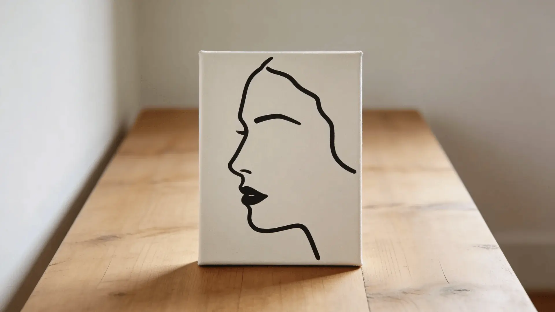 Light canvas with single black line forming a side profile face outline