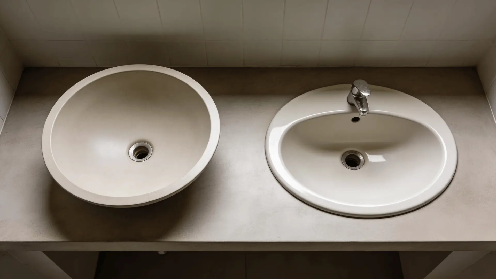 Round and oval bathroom sinks viewed from above