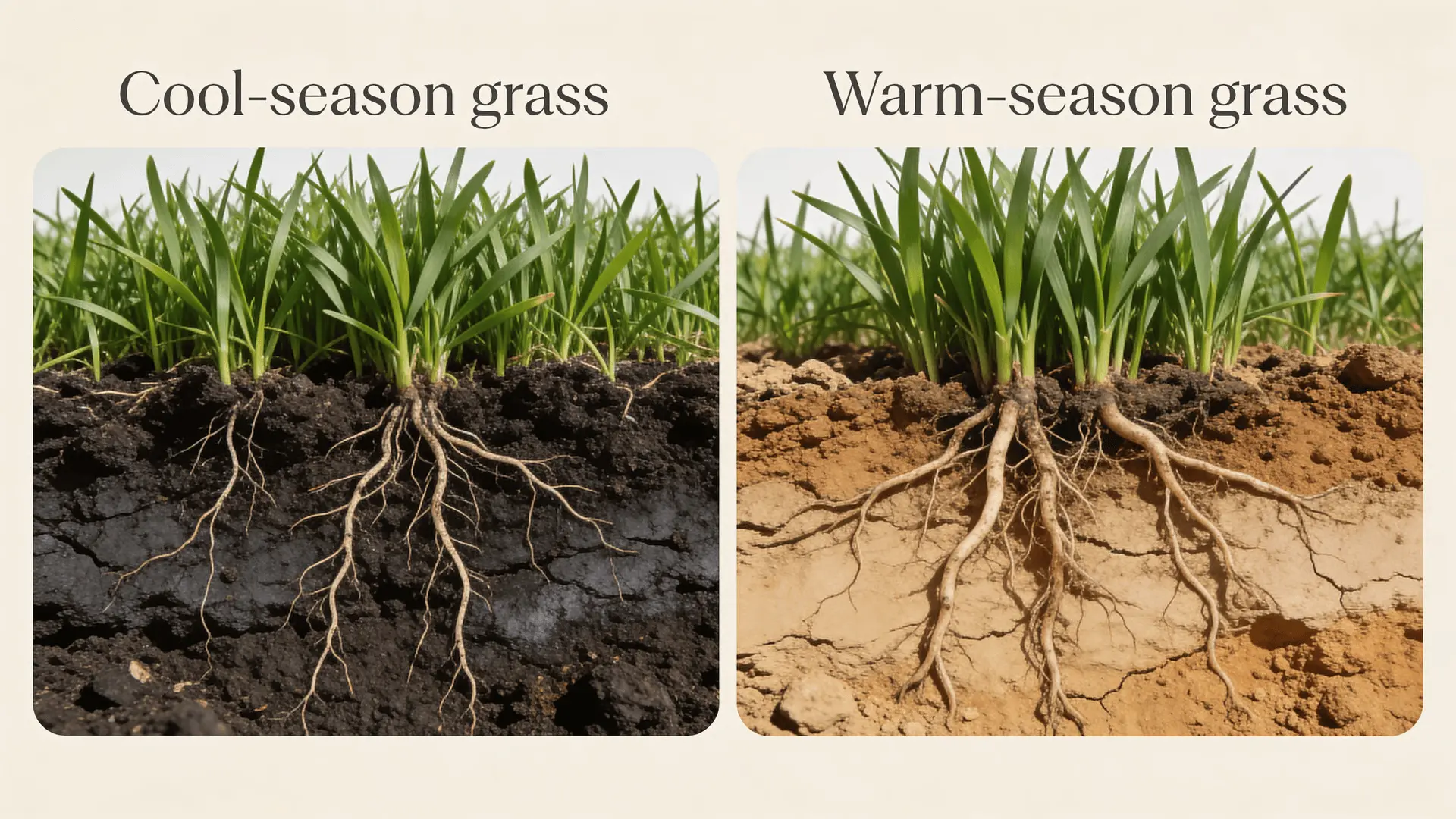Side-by-side comparison of cool-season and warm-season grass growth conditions
