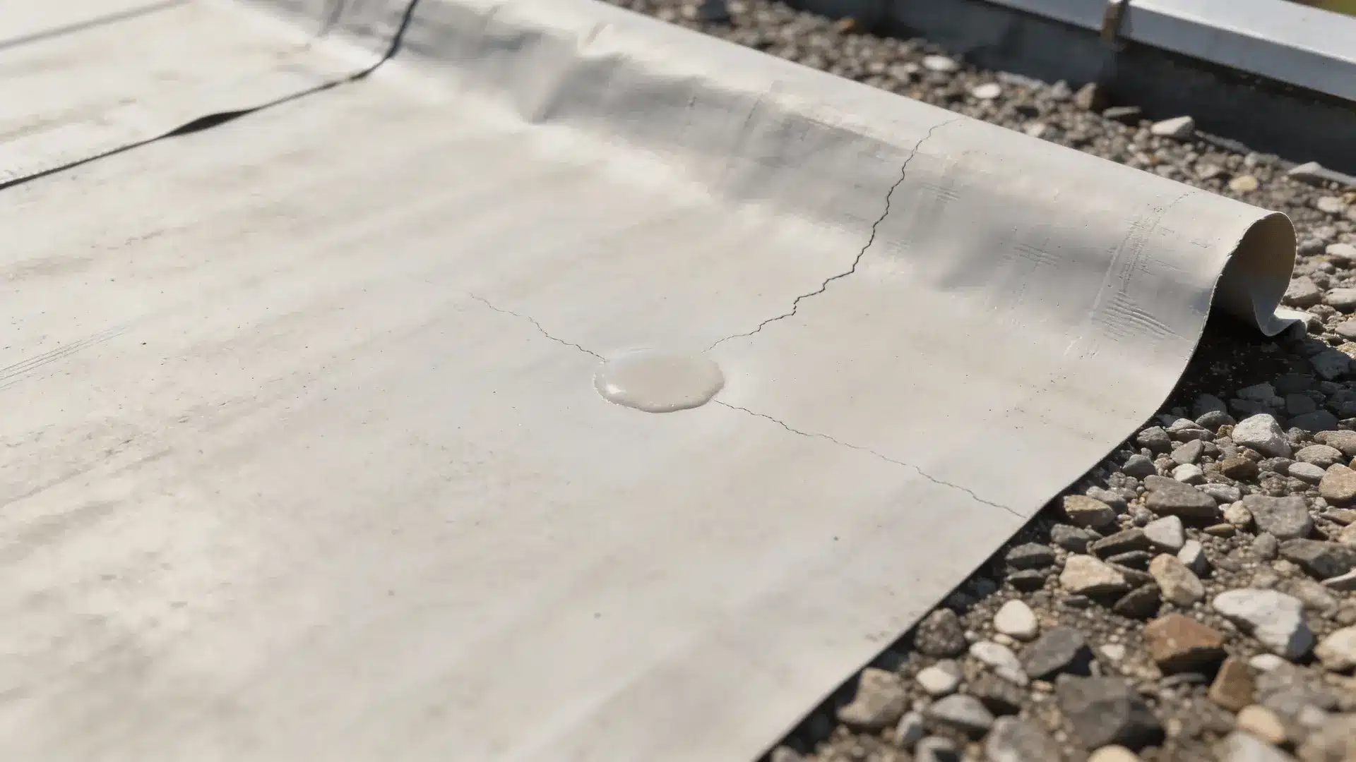 Small blister and surface cracks on a flat roof membrane