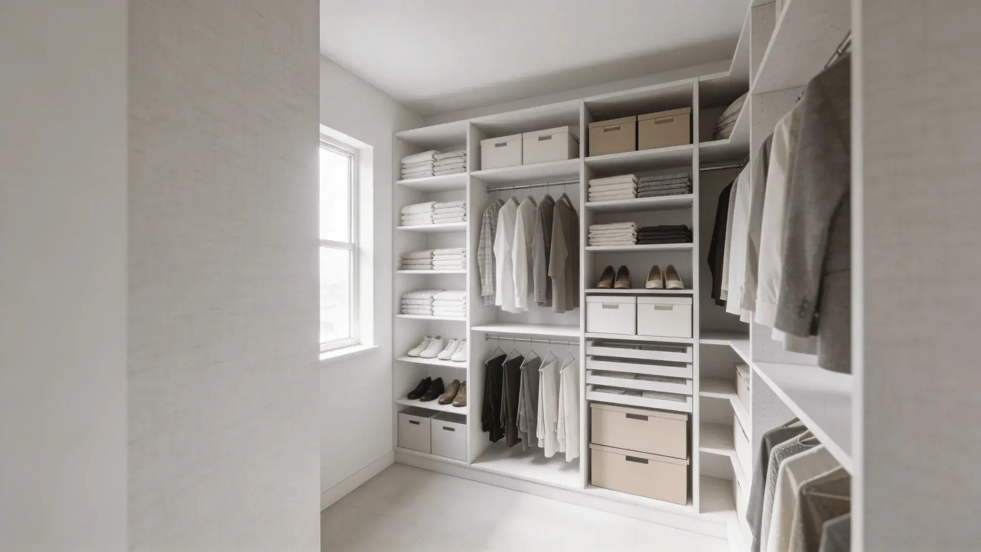 Small closet with open shelves and no closed cabinets