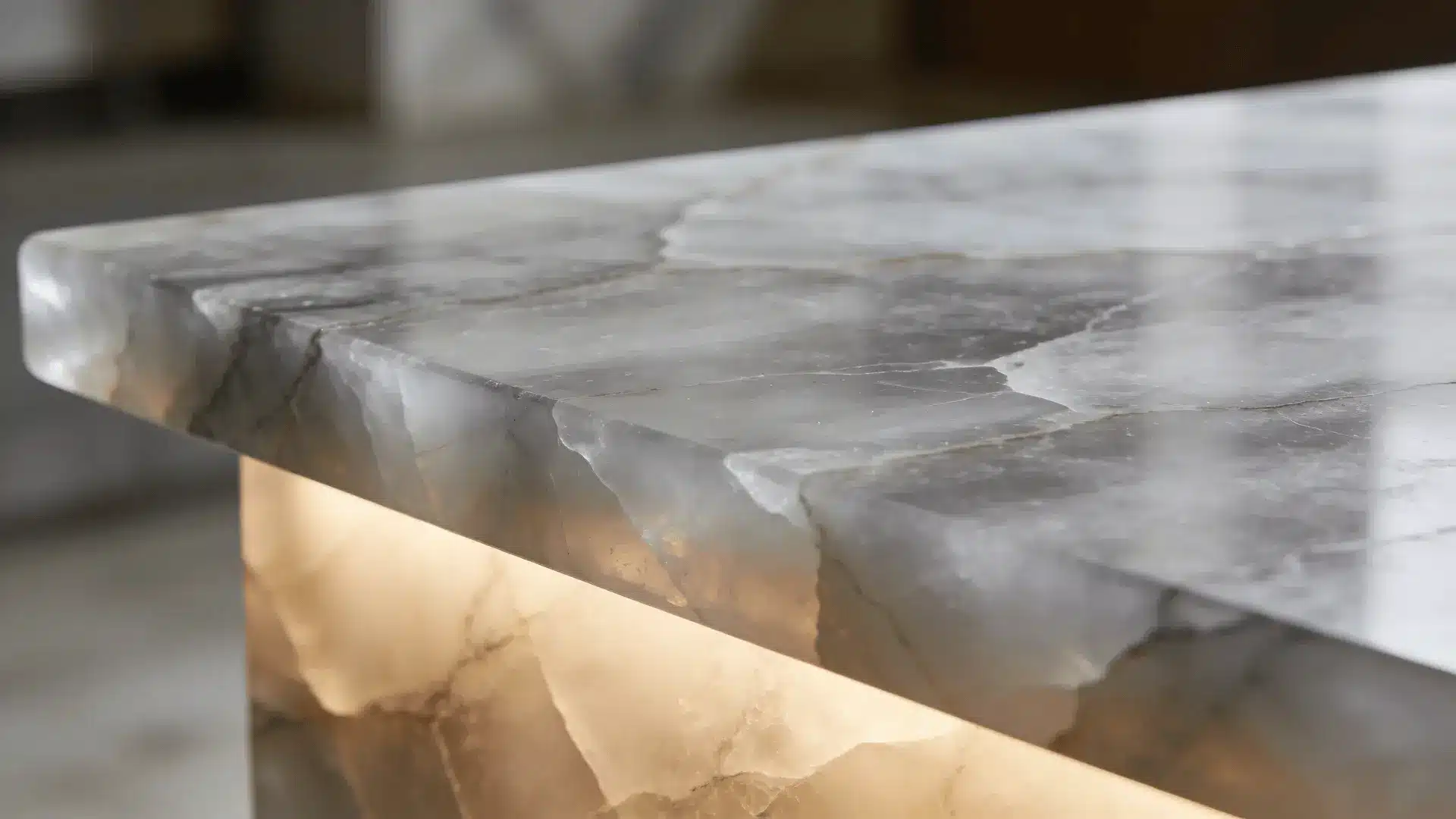 Translucent onyx countertop showing light passing through the stone