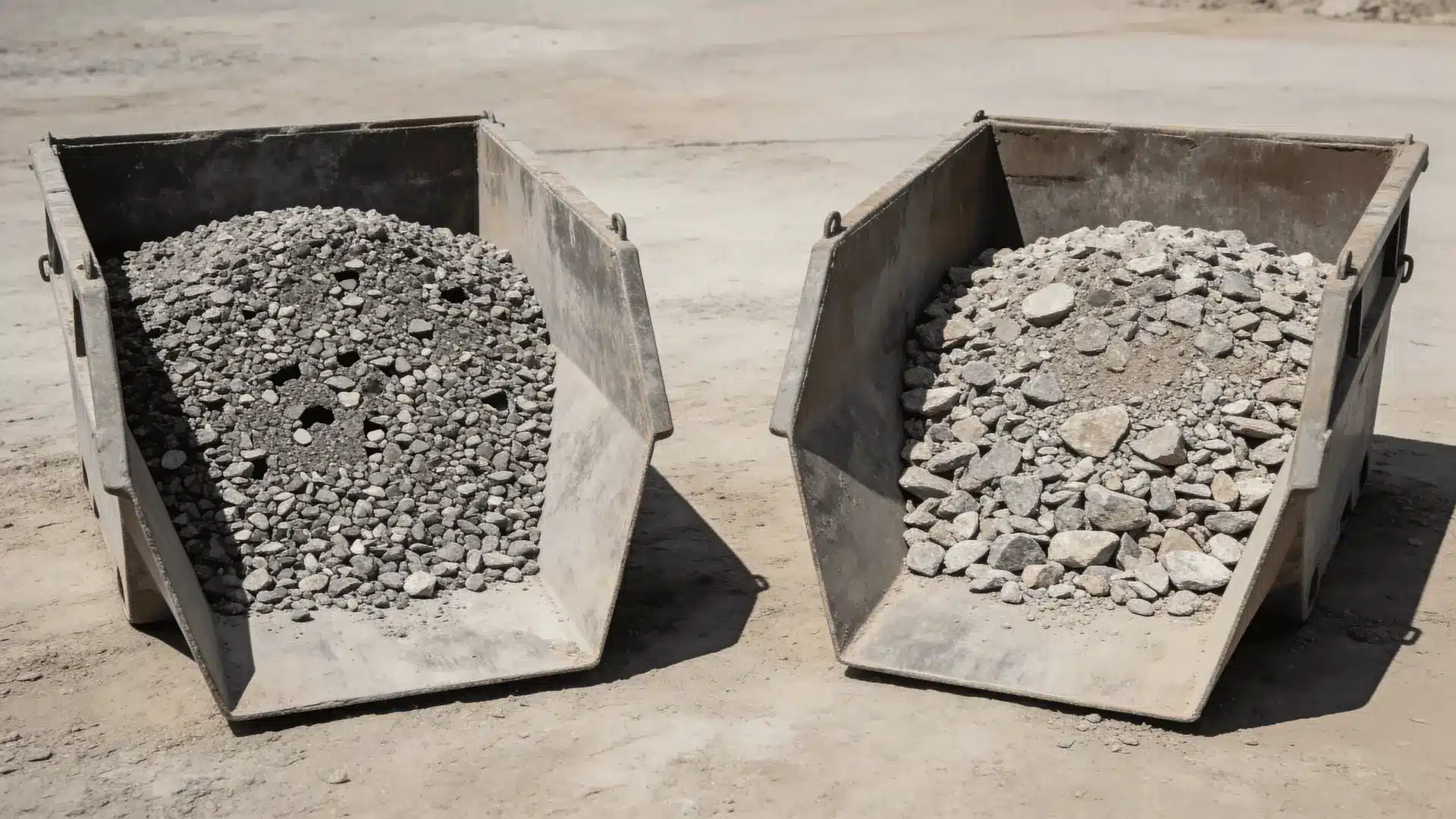 Two gravel containers showing loose and tightly packed gravel