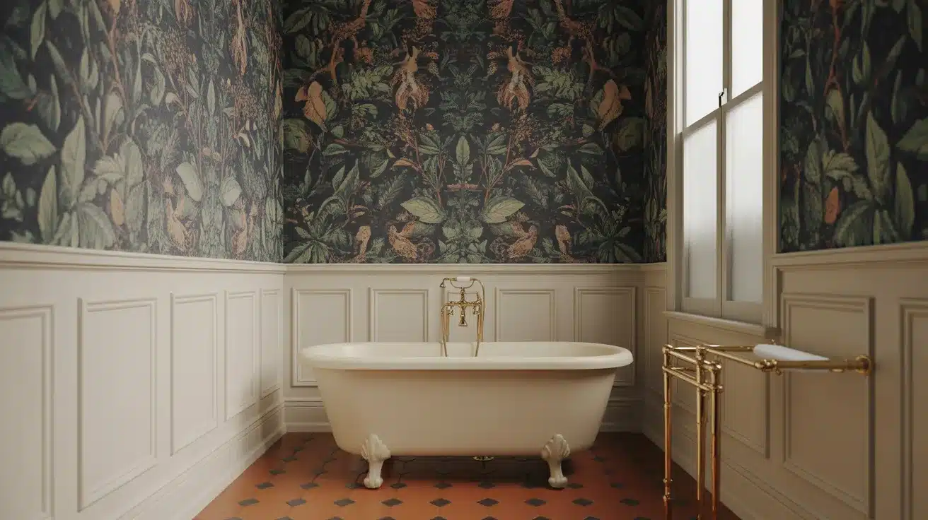 Victorian Bathroom with Wallpaper
