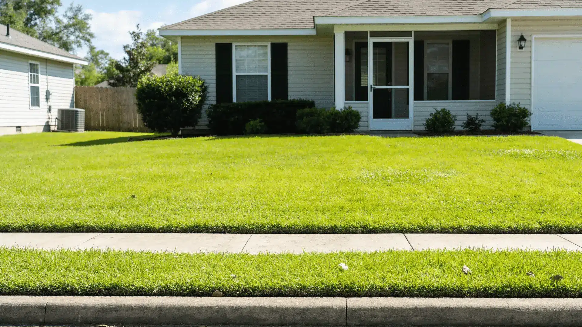 Warm-season grass lawn in bright summer sunlight