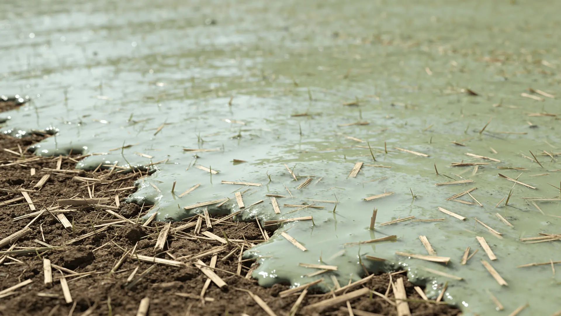Wet hydroseeding slurry evenly sprayed and bonded to soil surface after application