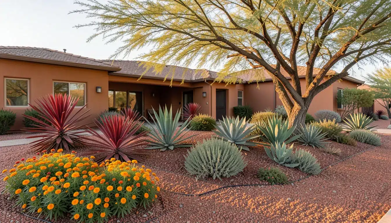 ayered native desert plants front yard