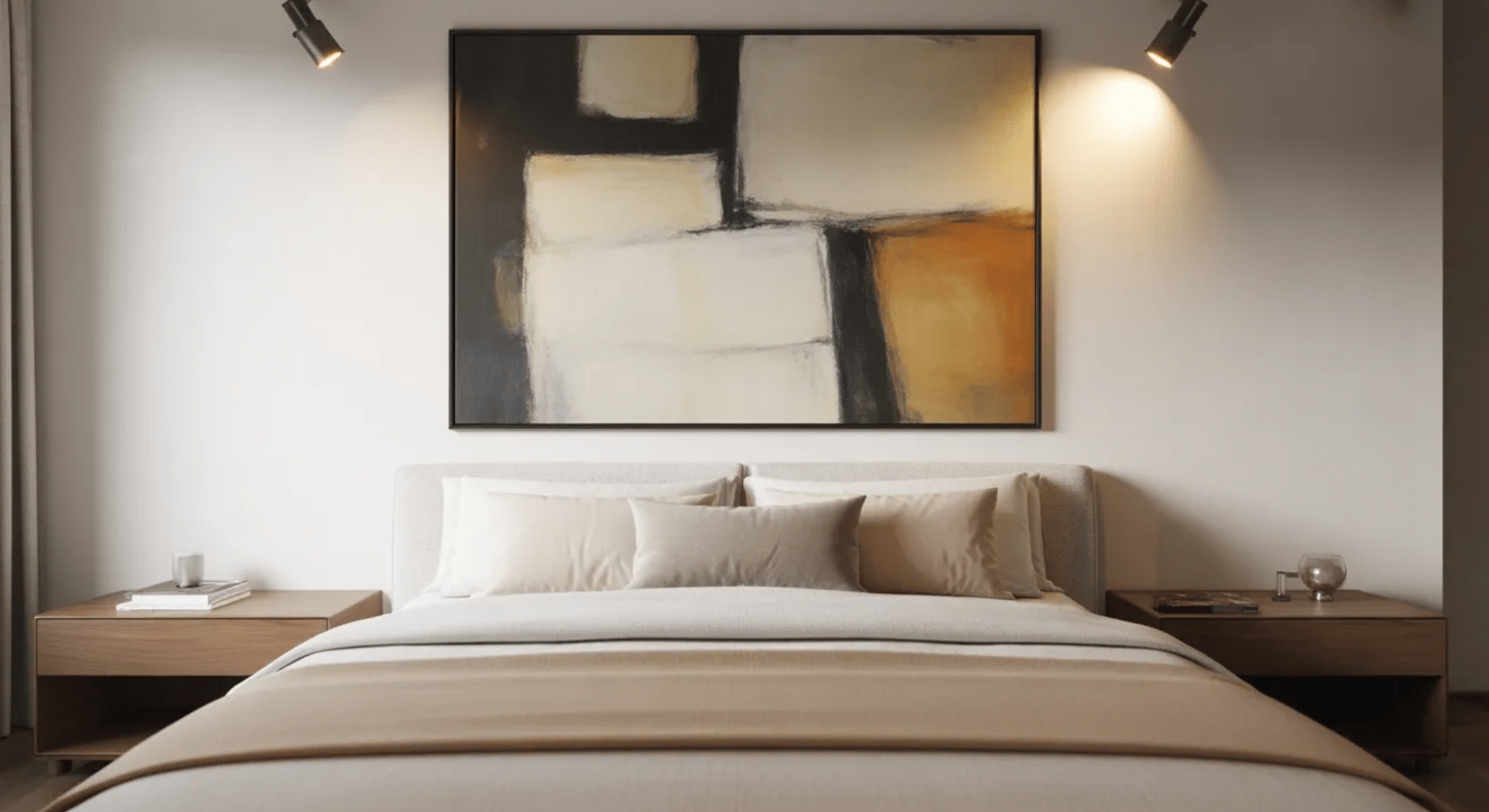 contemporary art infused bedroom