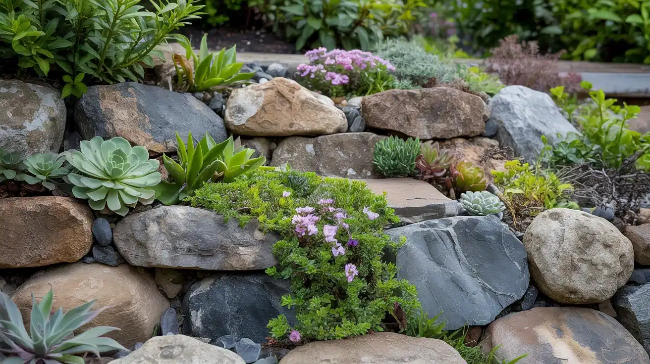 Rock Garden Wall with Ground Cover