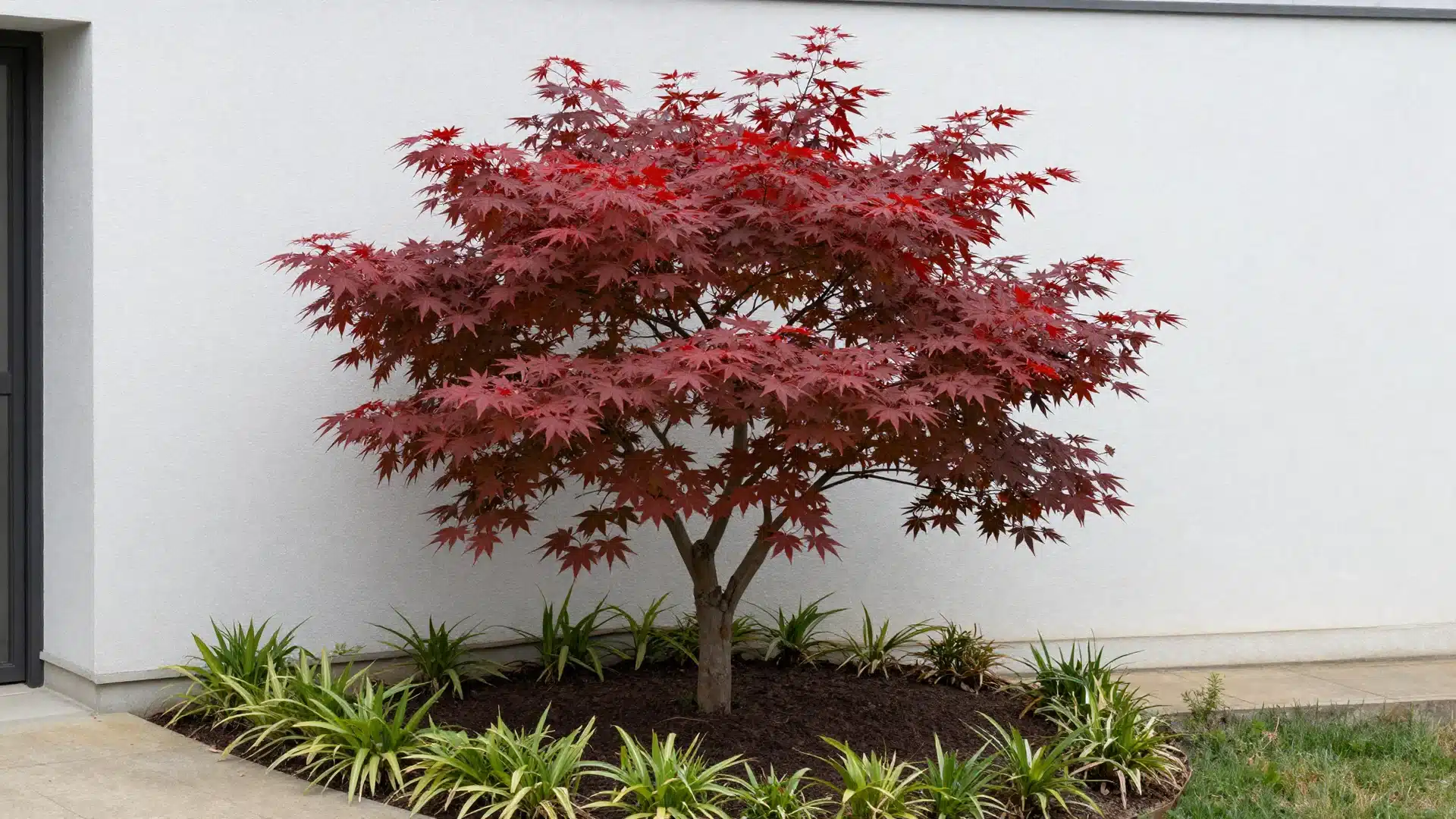A beautiful, small-scale ornamental tree serving as the focal point in a compact, well-designed backyard landscape.