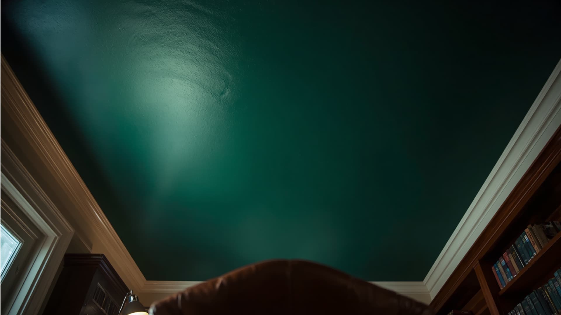 deep-moody-green-ceiling-paint-color-home-office