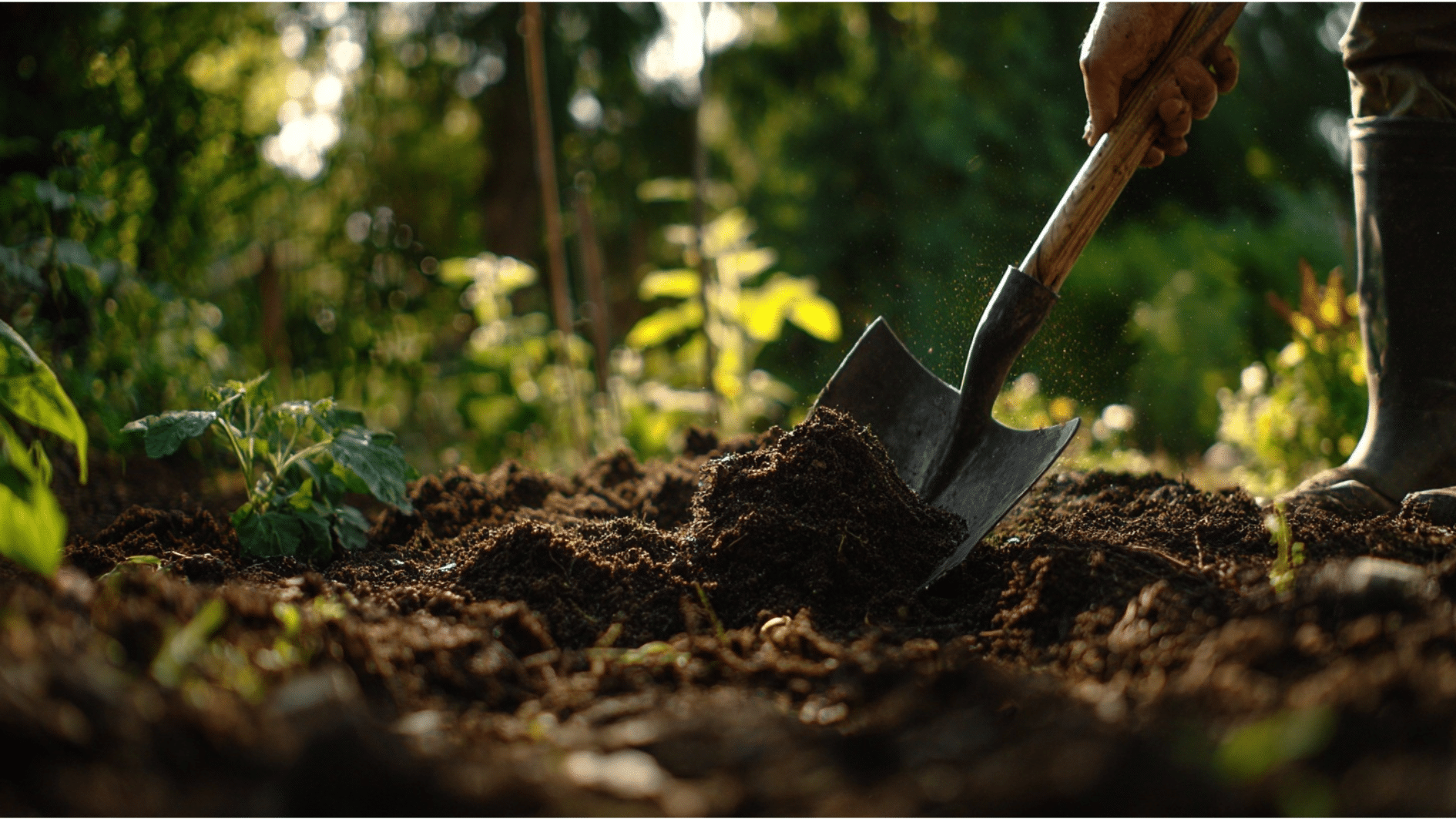 gardener preparing rich soil with compost before planting sunflowers