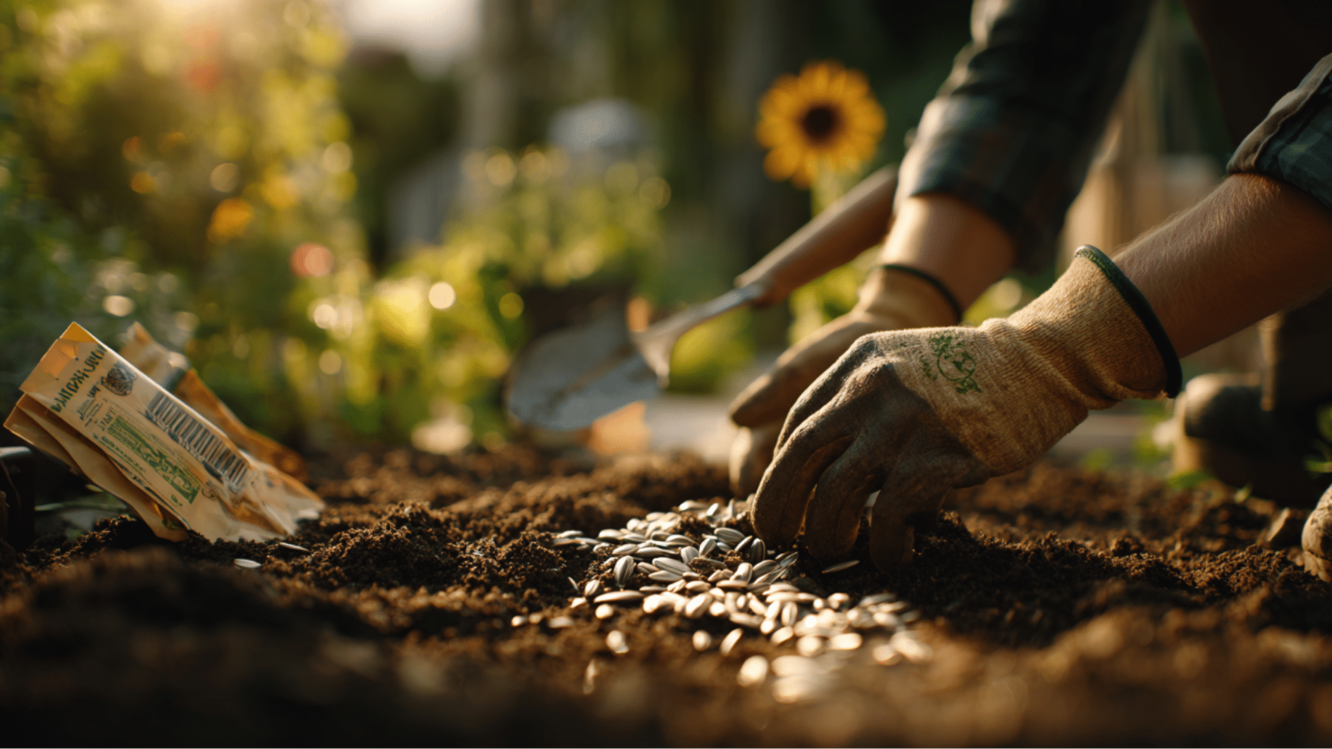 person planting sunflower seeds in freshly prepared garden soil during springtime (2)