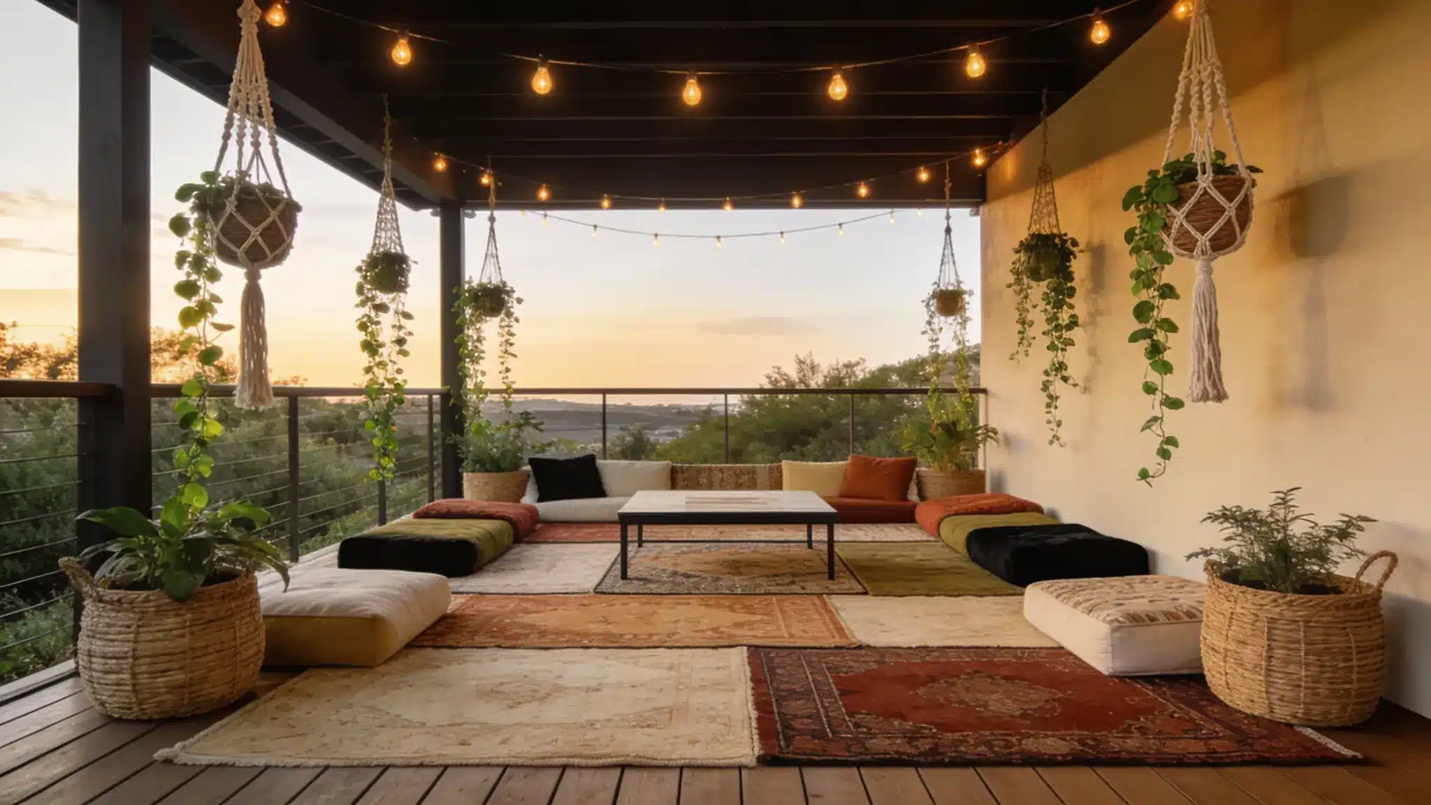 boho deck with layered seating