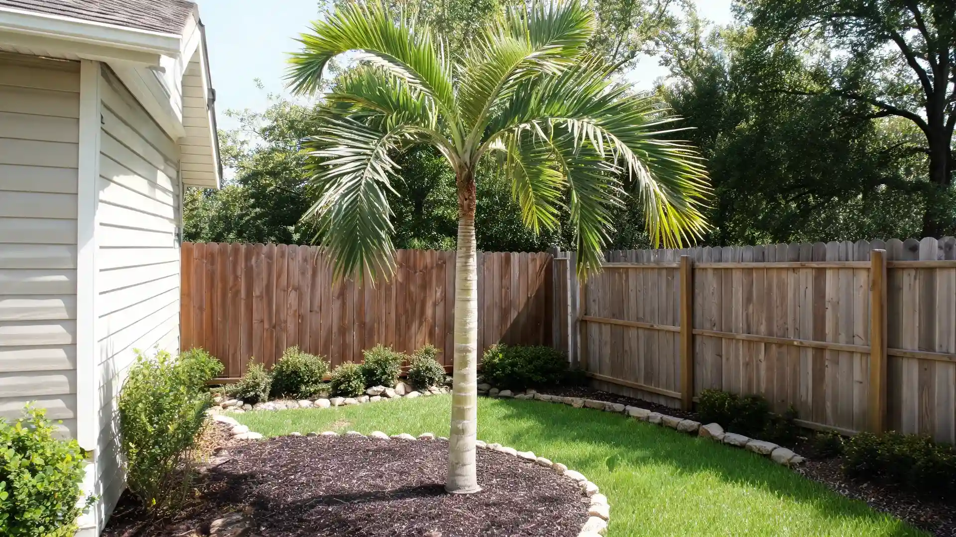 buccaneer palm tree with smooth trunk and graceful green fronds
