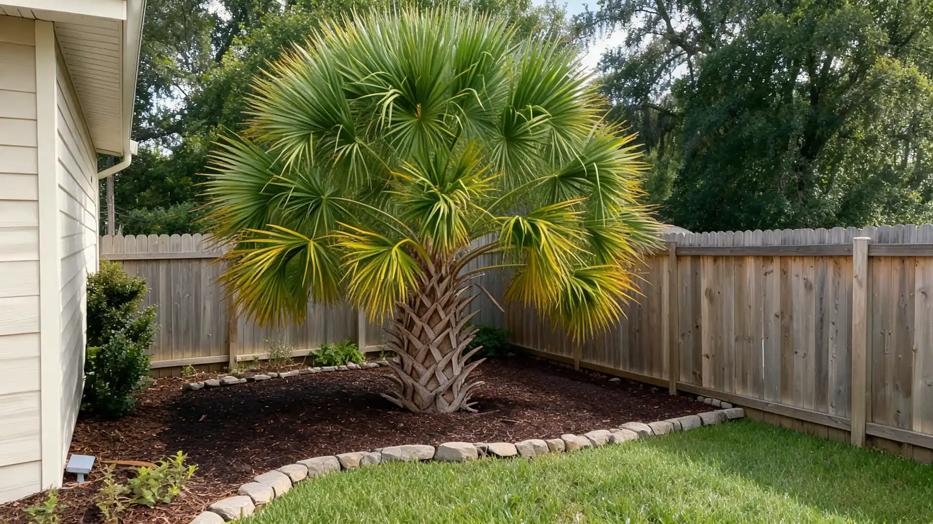 cabbage palm tree with upright trunk and green fan shaped crown