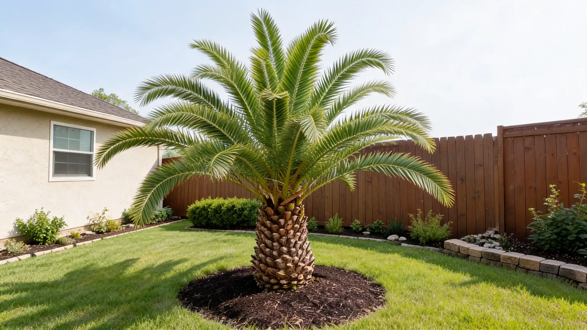 canary island date palm tree with thick trunk and broad crown