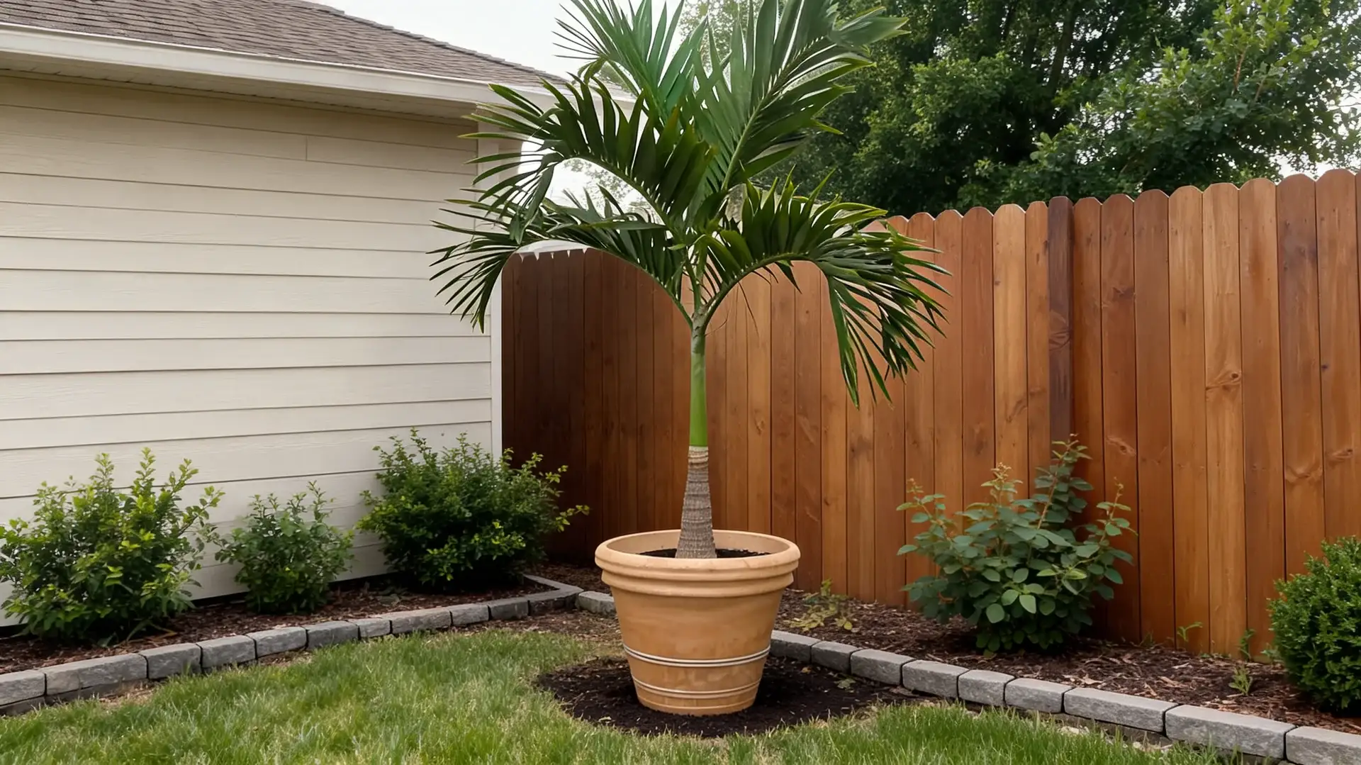christmas palm tree with smooth trunk and tidy green crown