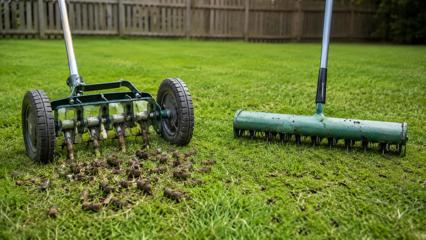 core aerator and spike aerator tools for lawn compaction