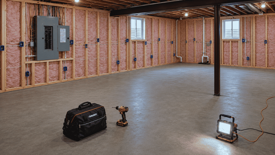 diy basement finishing insulation and fire blocking inside framed basement walls