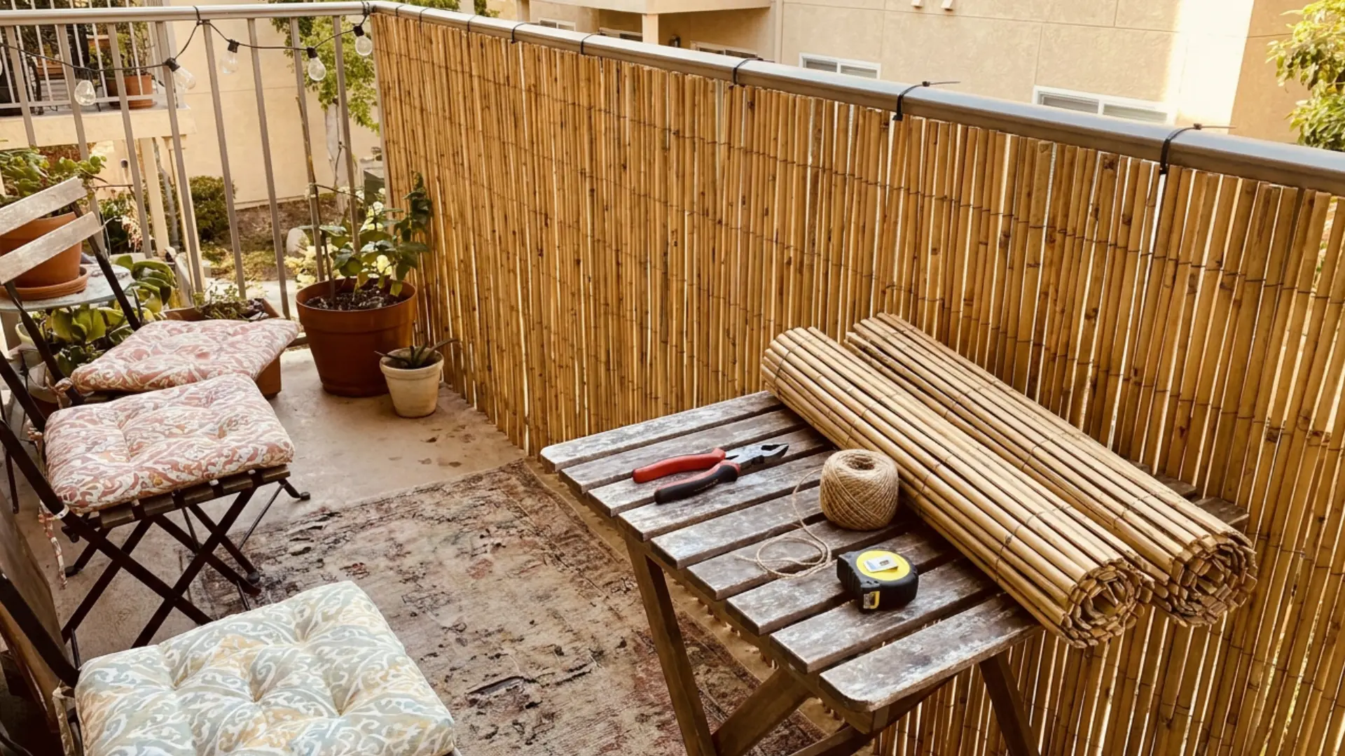 diy fence ideas bamboo privacy screen quick cheap privacy solution for patios balconies and yards using bamboo rolls