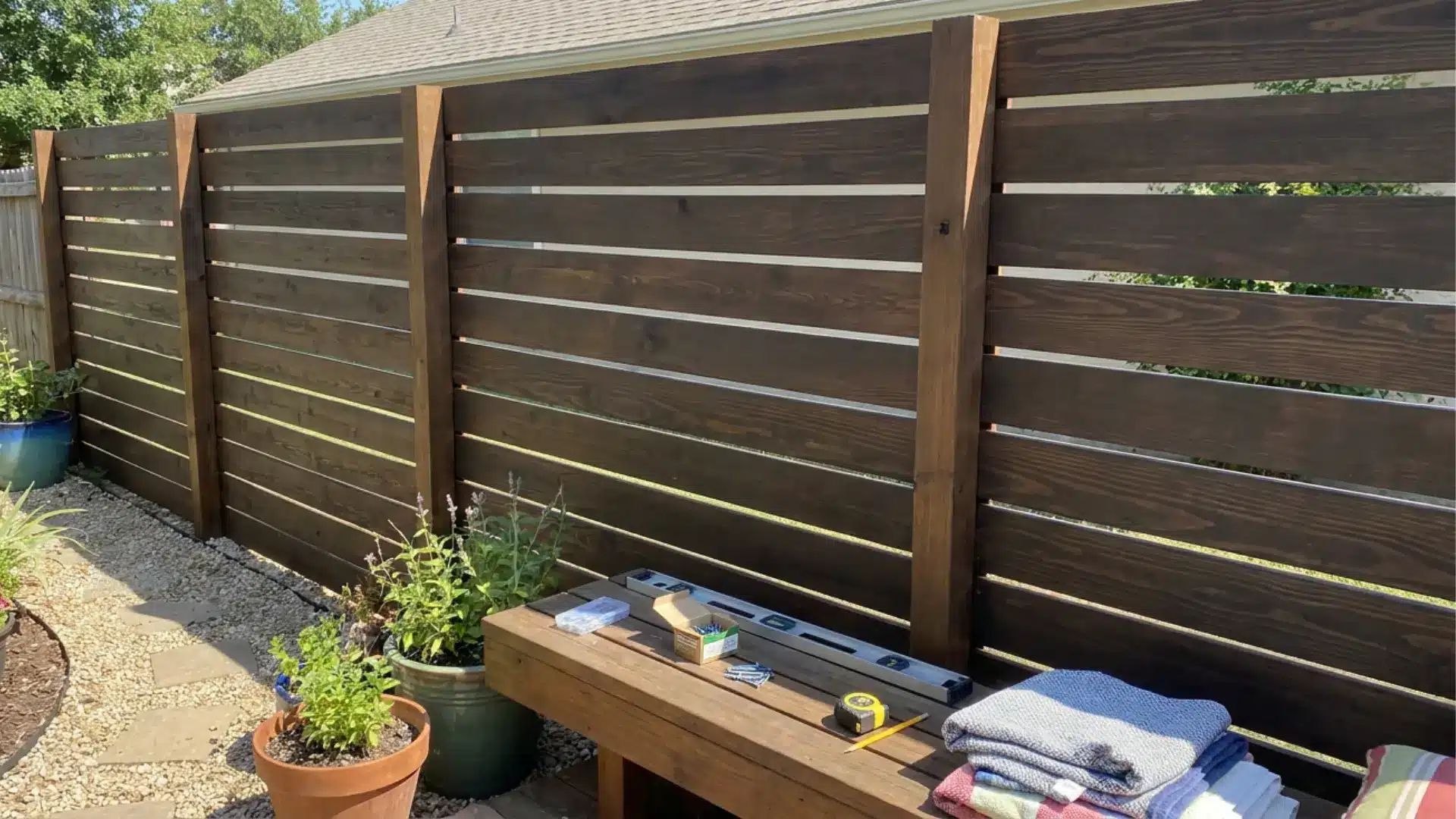 diy fence ideas horizontal slat fence modern budget privacy fencing using spaced wood slats for backyard screening