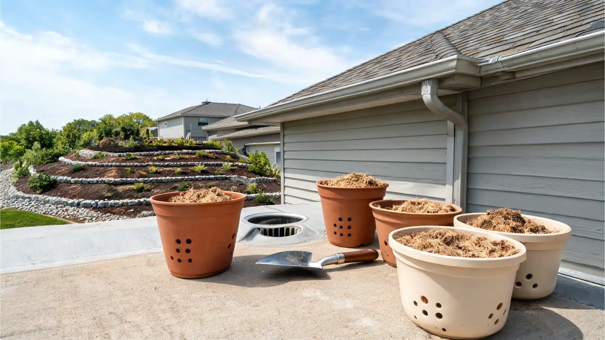 drainage and soil setup for a terrace garden