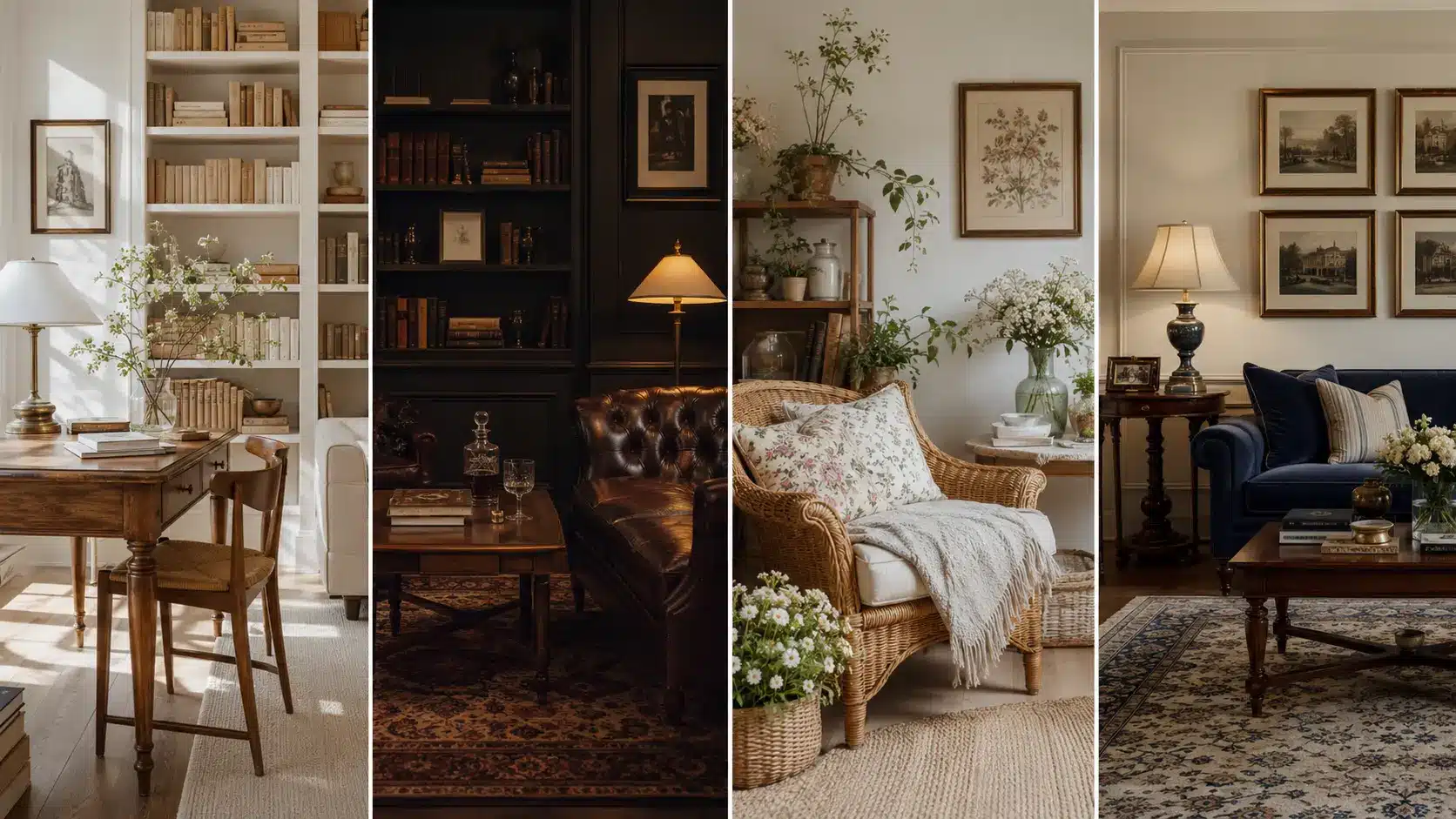 elegant room vignettes in varied styles
