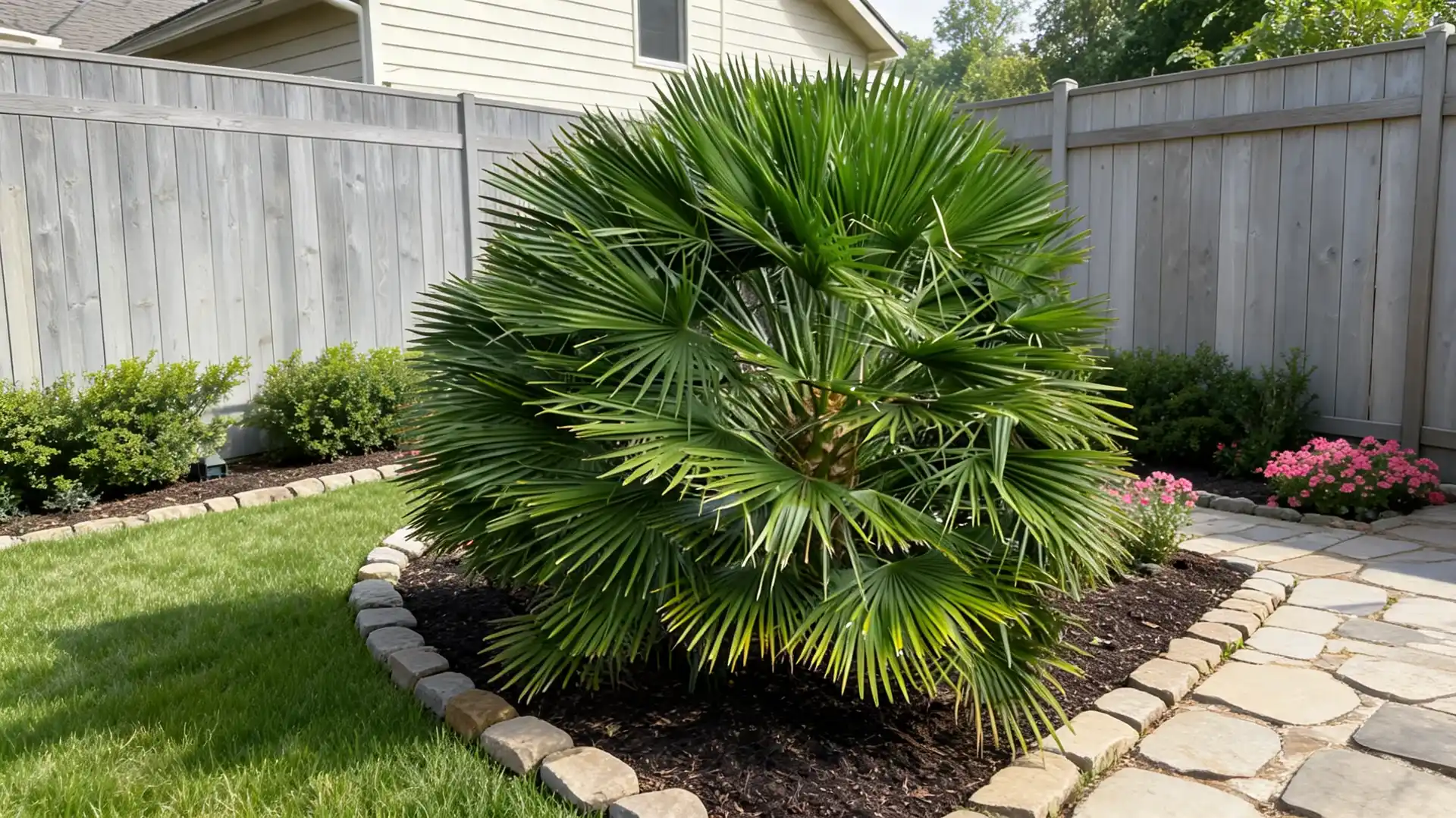 european fan palm tree with clumping form and fan shaped leaves