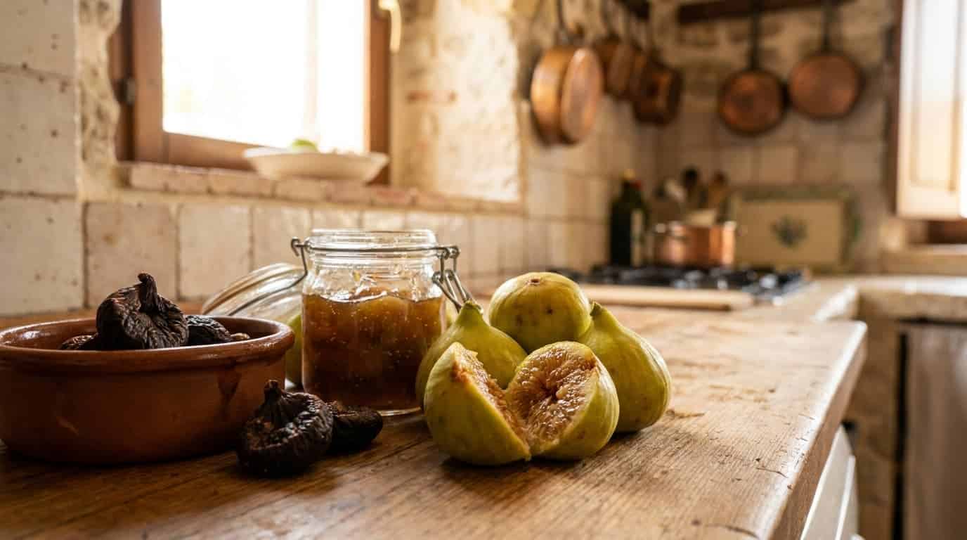 close up of dottato figs with green yellow skin amber flesh dried fruit and preserves
