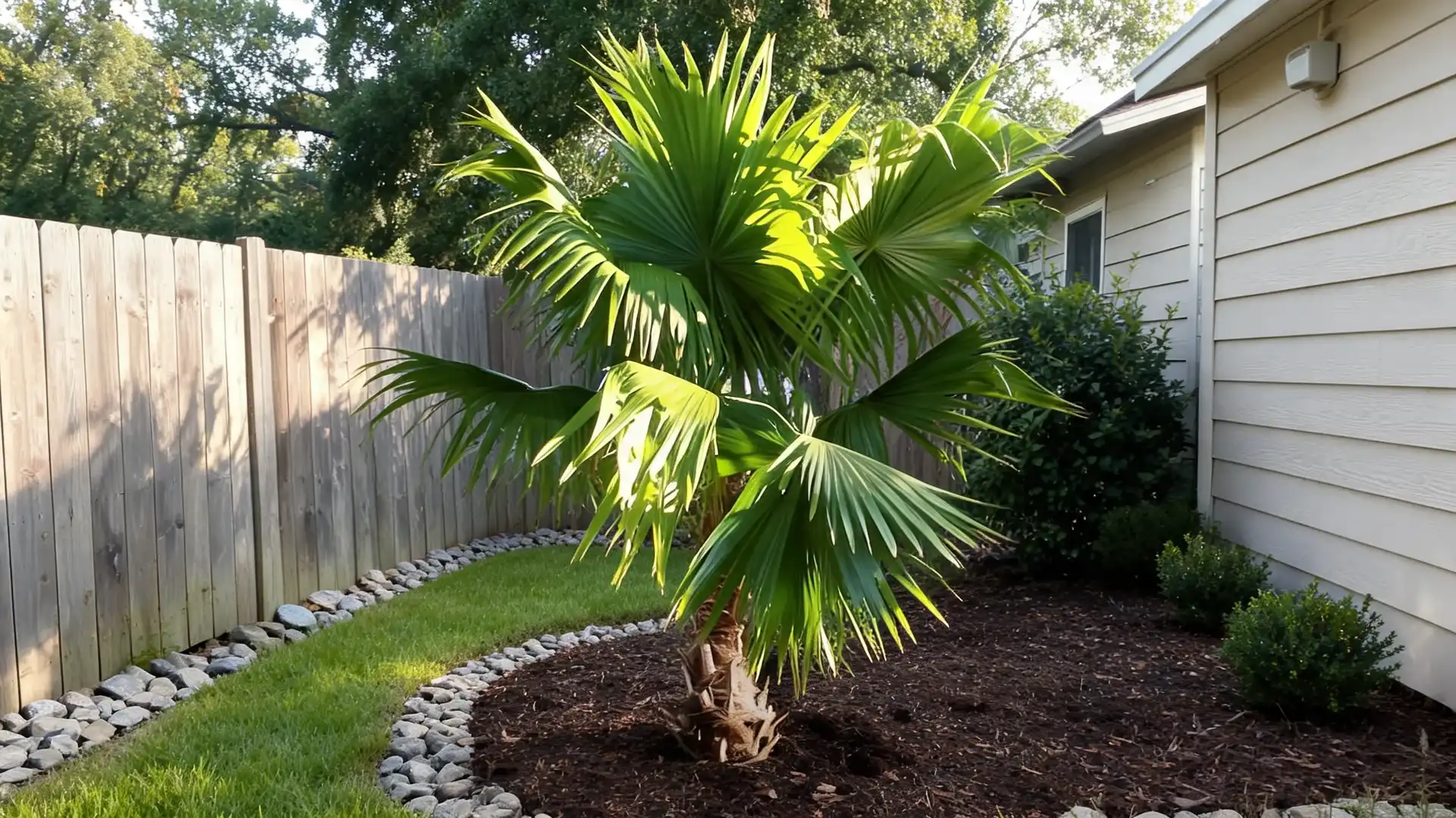 florida thatch palm tree with slender trunk and fan shaped leaves