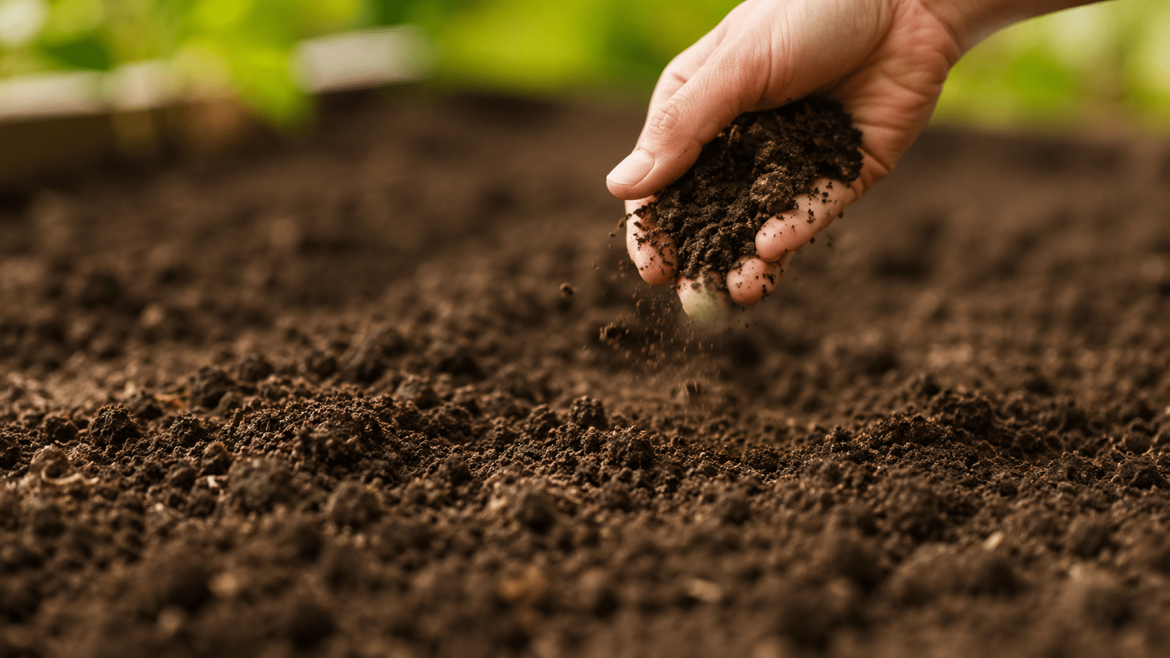 hand on a ground to plant clematis