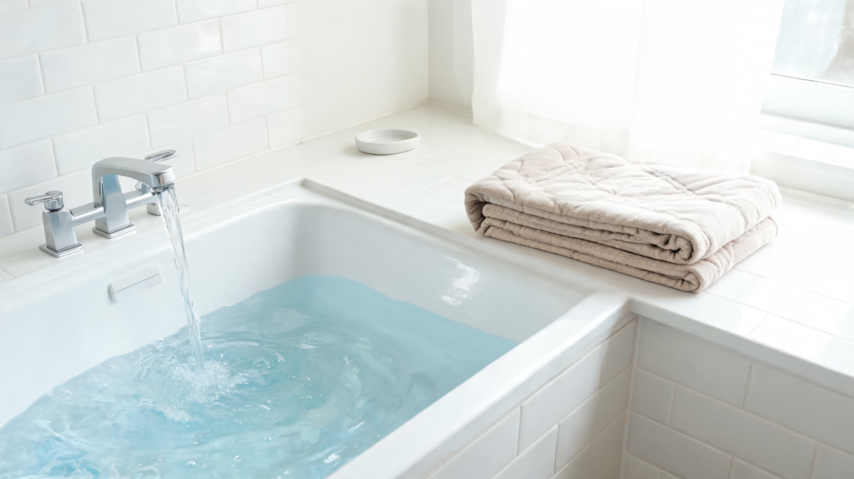 bathtub filling with cool water before hand washing a heated blanket at home safely