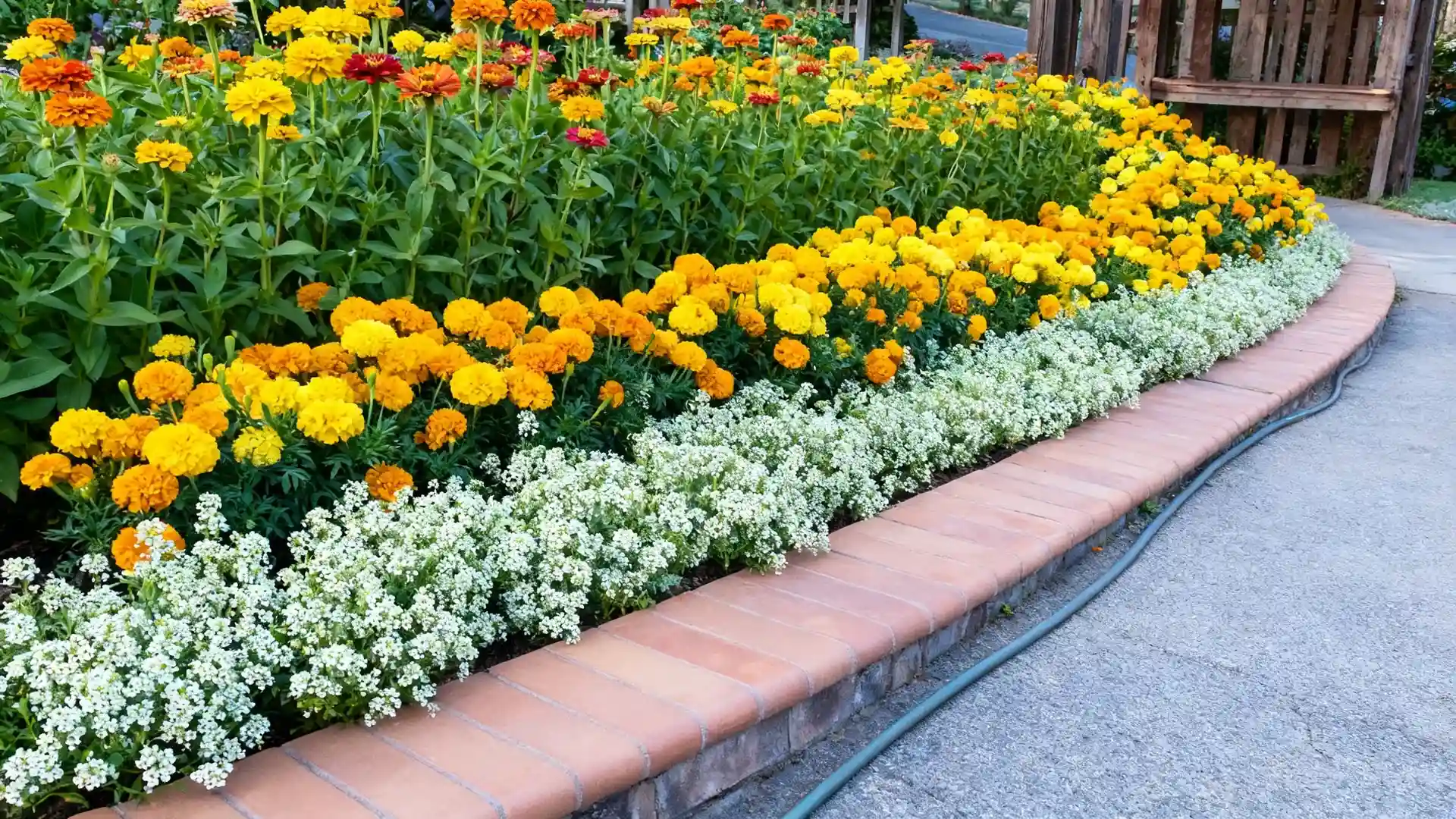 inca ii gold marigolds forming a middle layer between low flowers and taller garden plants