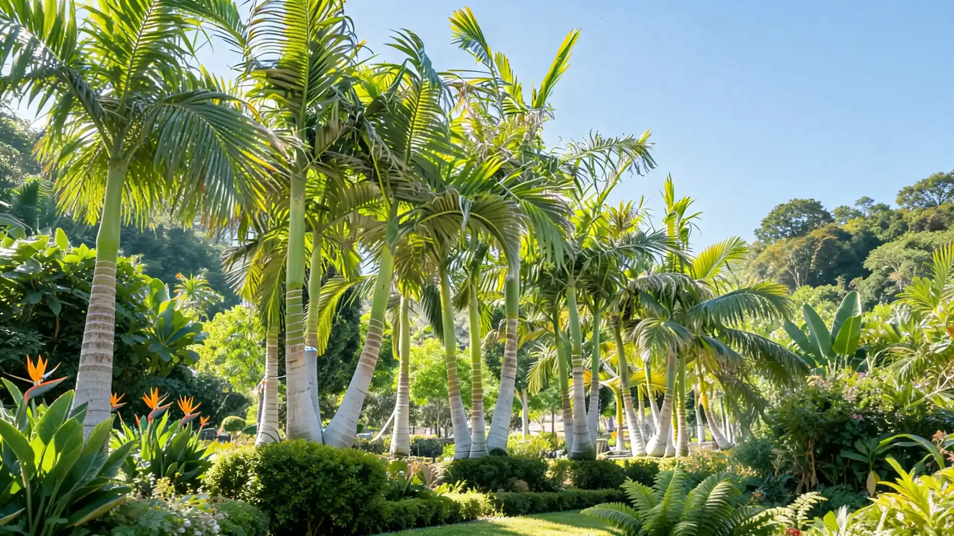 king palm tree with clean trunk and full green crown