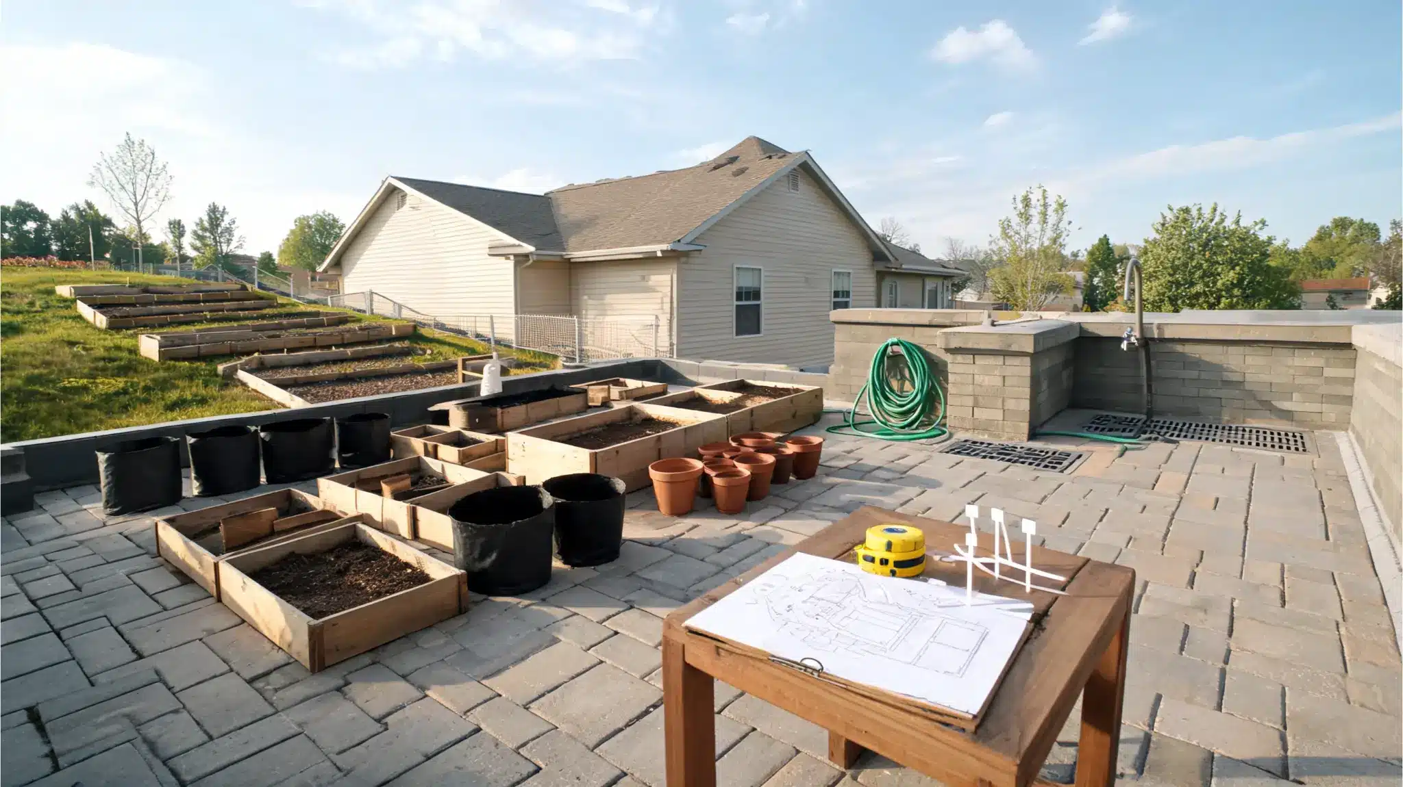 layout planning for a terrace garden before buying materials