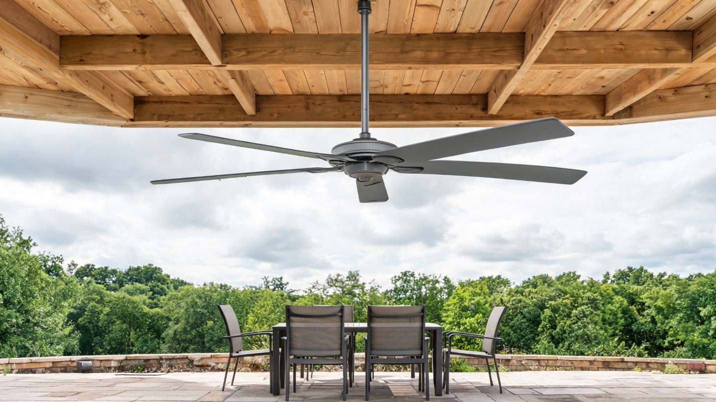 how to measure a ceiling fan grey ceiling fan mounted on patio ceiling