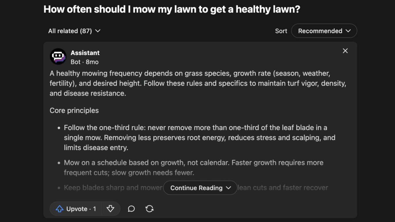 how often should you mow your lawn quora screenshot showing answers and mowing tips