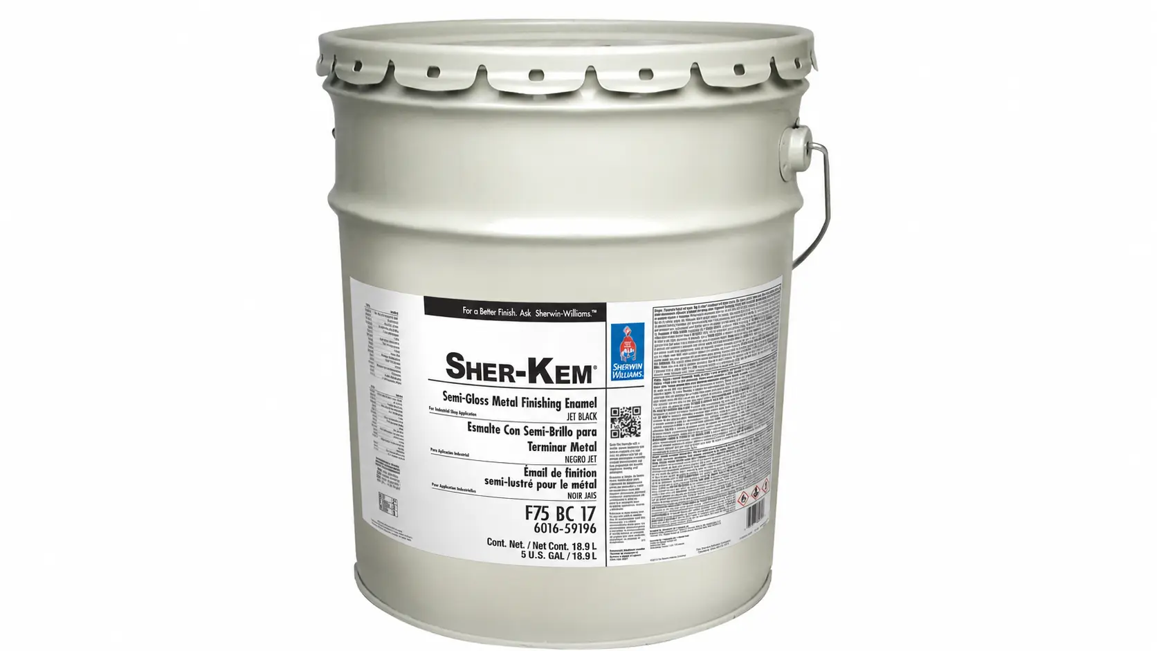 sher kem semi gloss metal finishing enamel bucket centered on a clean white background