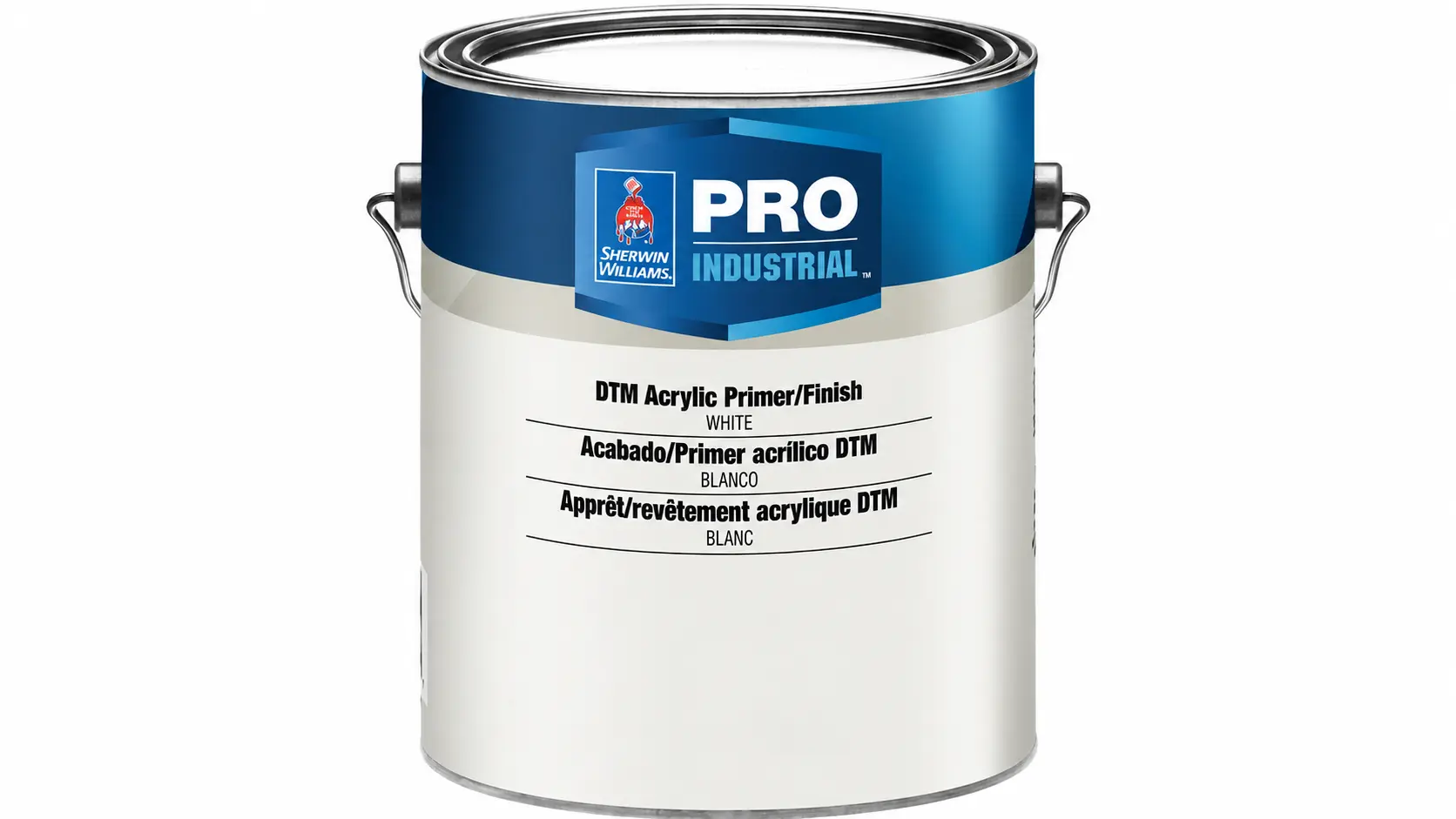 sherwin williams pro industrial dtm acrylic primer finish paint can on clean white background