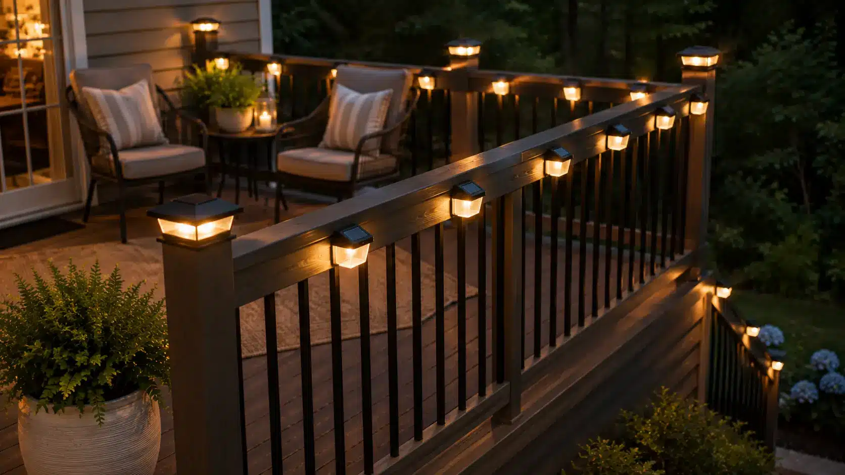solar lights on railing