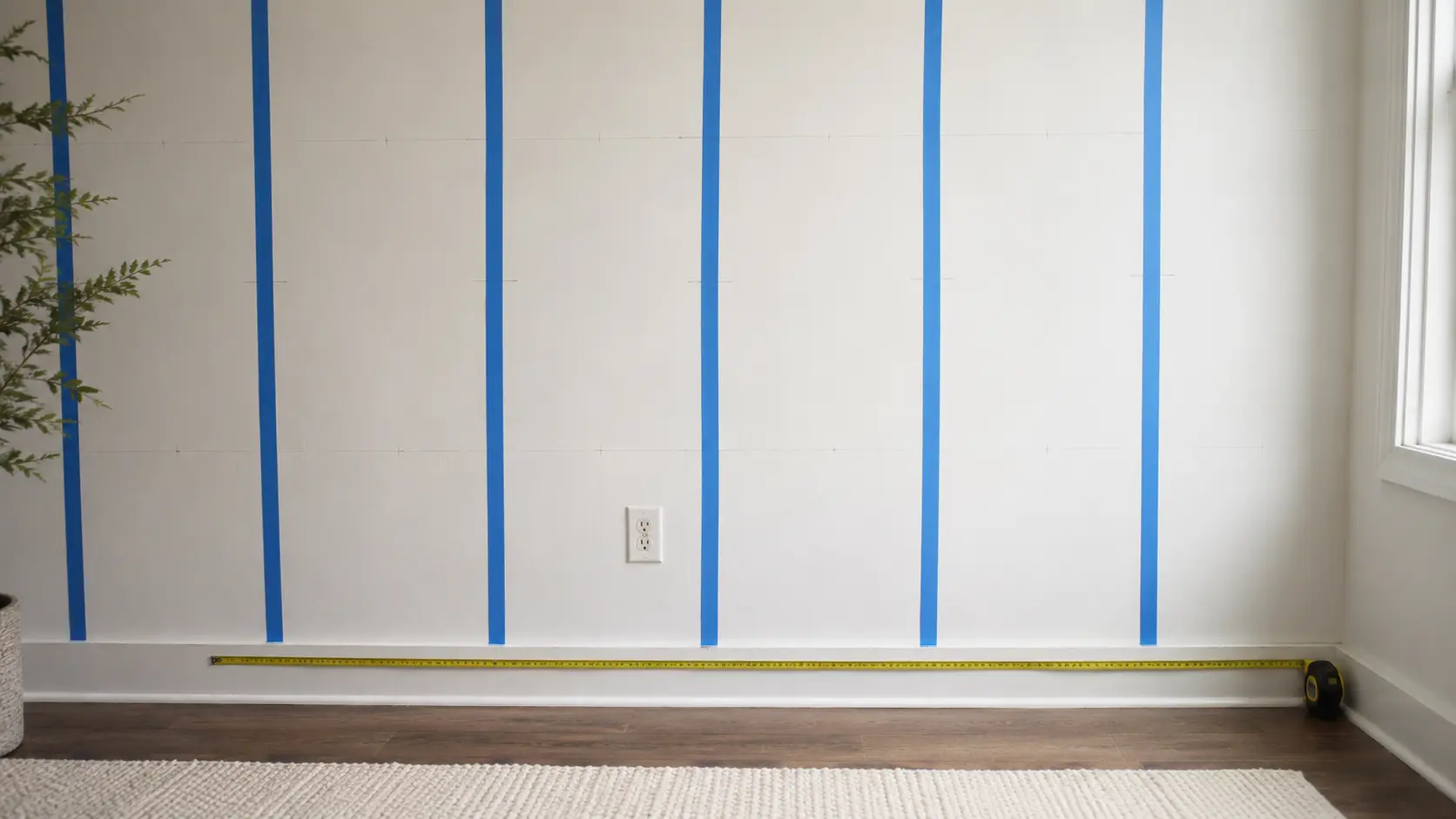 spacing plan for diy board and batten wall with outlet placement