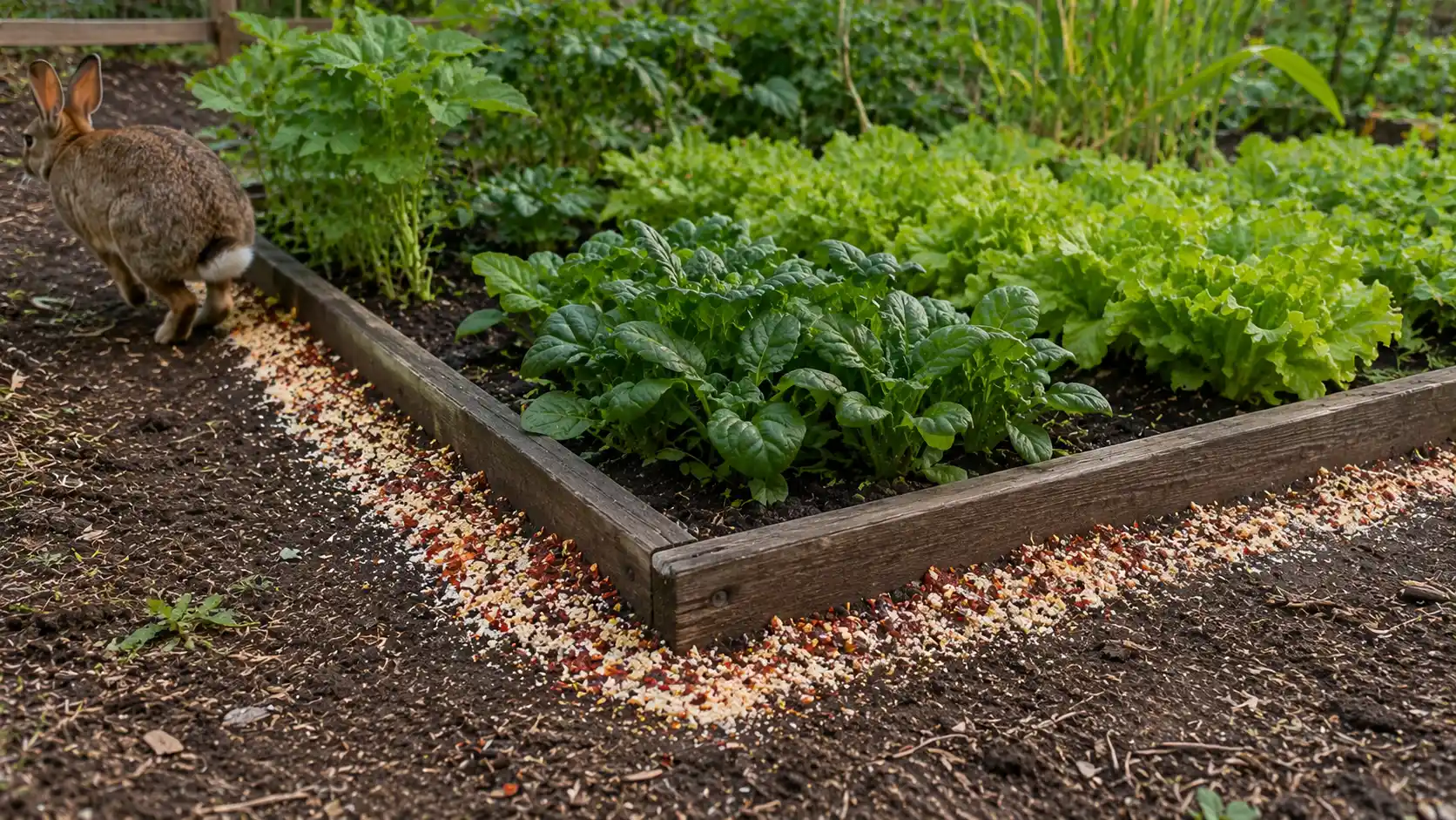 strong deterrents show how to keep rabbits out of garden beds while leafy crops stay protected inside raised borders