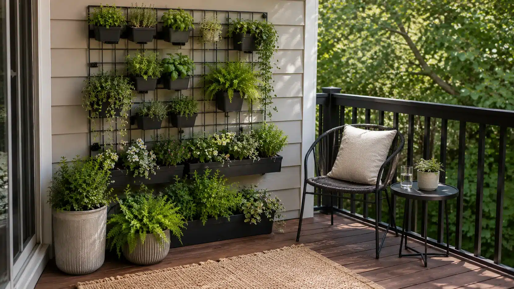 vertical garden wall on a small deck