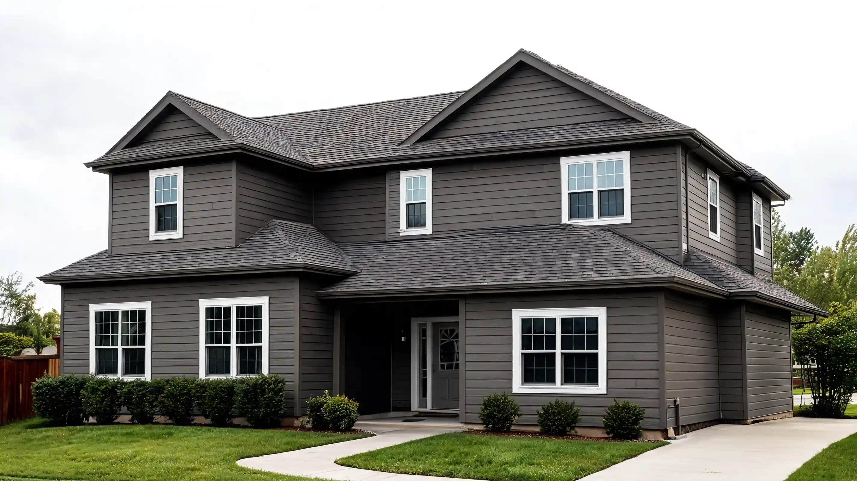 warm deep charcoal craftsman home with white trim wood beams and stone base (1)