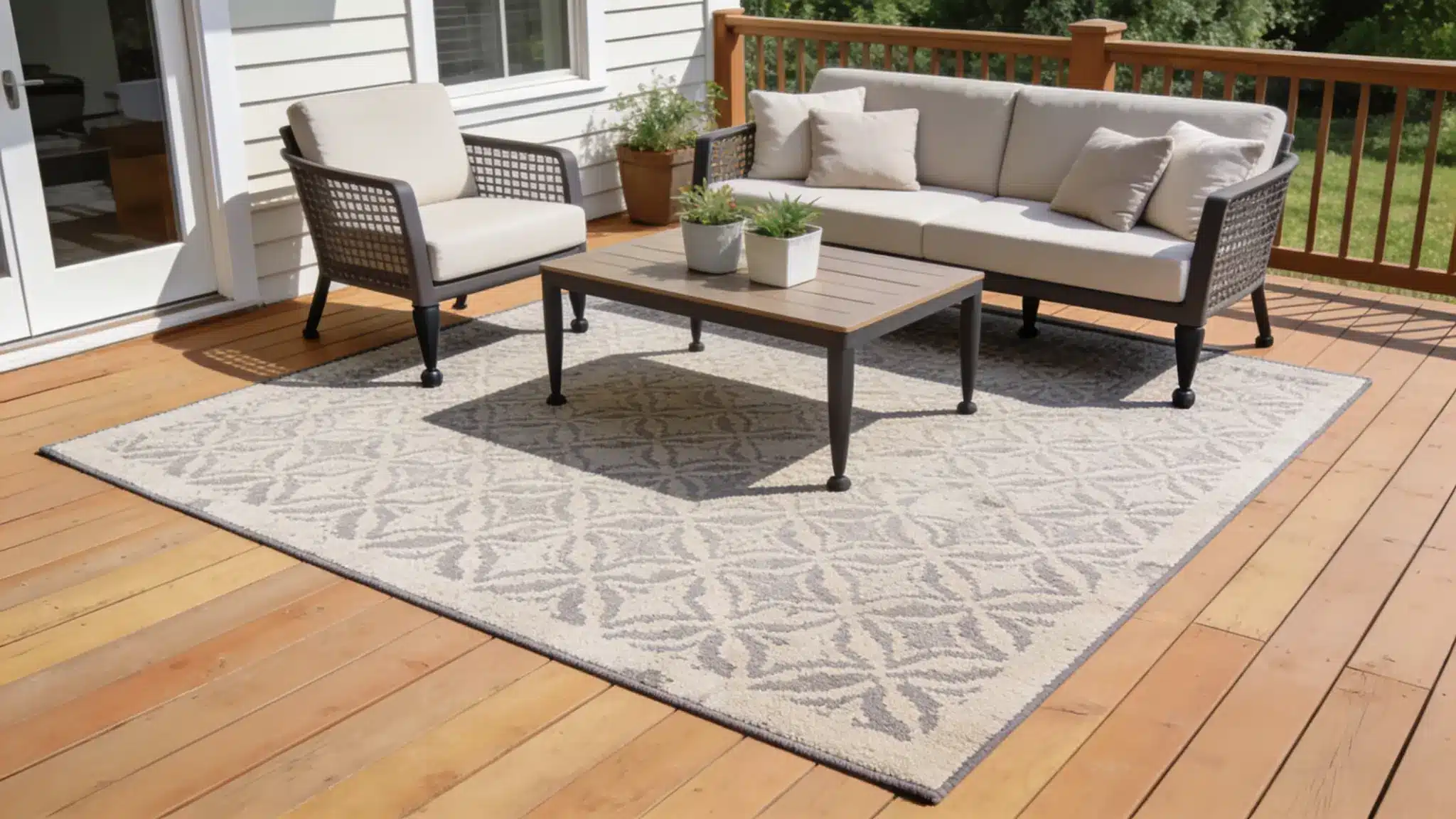 washable outdoor rug on deck