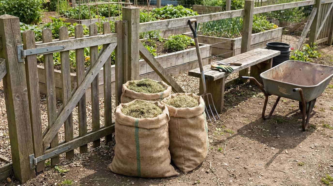 extra dried grass clippings packed for sharing with a community garden or neighbor